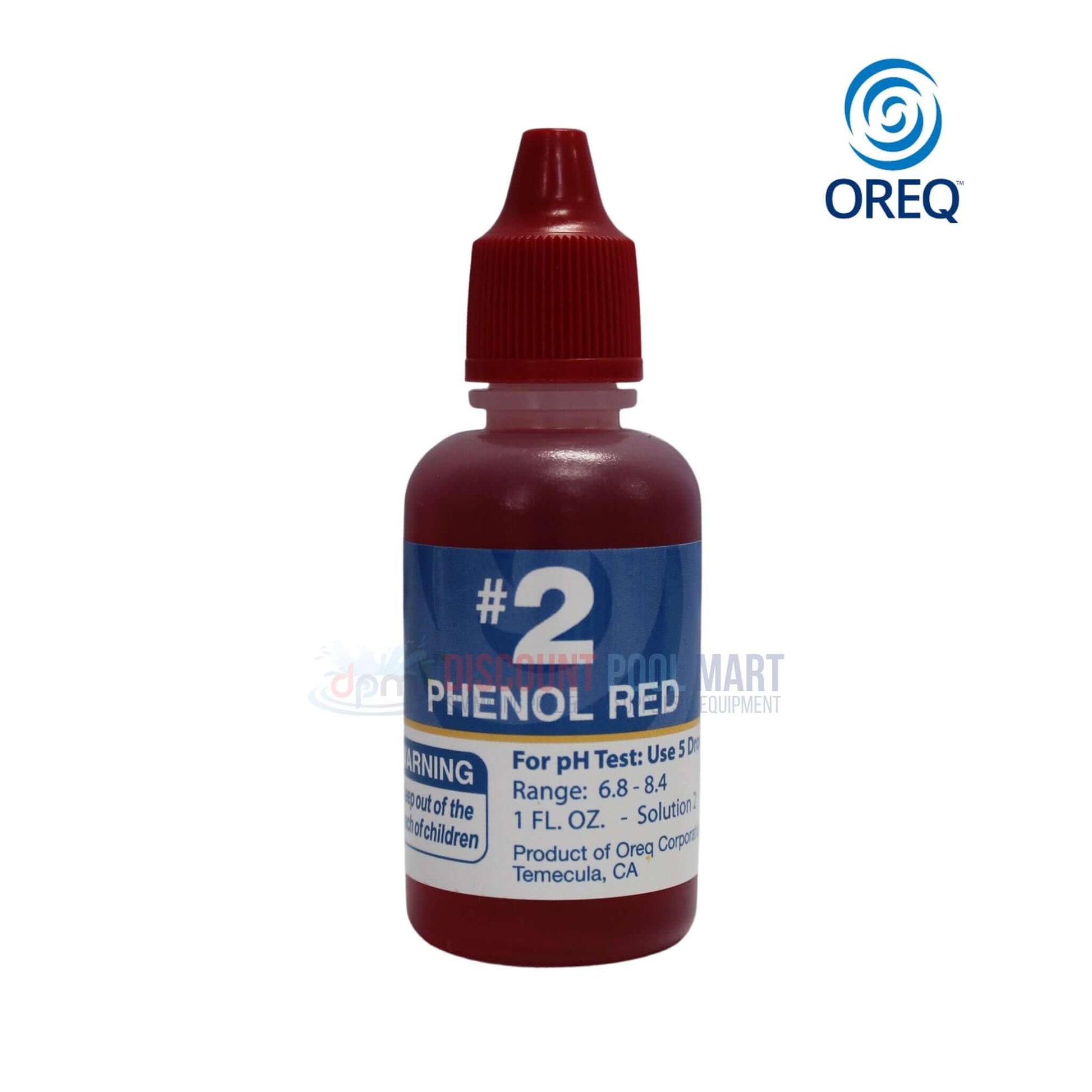 #2 Phenol Red reagent bottle for the TK400 | Oreq 4-Way Pool Water Test Kit, suitable for pH testing, 1 fl. oz., Discount Pool Mart.