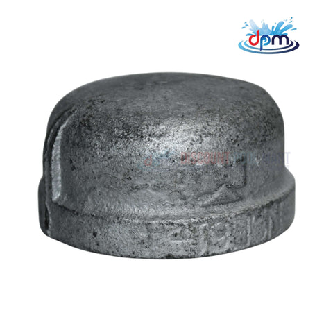 Threaded Galvanized Iron Cap 1.5" from Discount Pool Mart DPM, durable and corrosion-resistant for fluid systems.