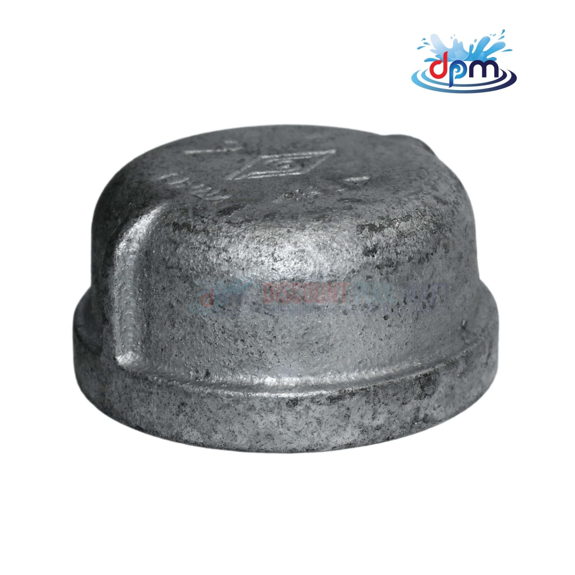 Threaded Galvanized Iron Cap 2" from Discount Pool Mart DPM, durable, corrosion-resistant for pipe sealing.