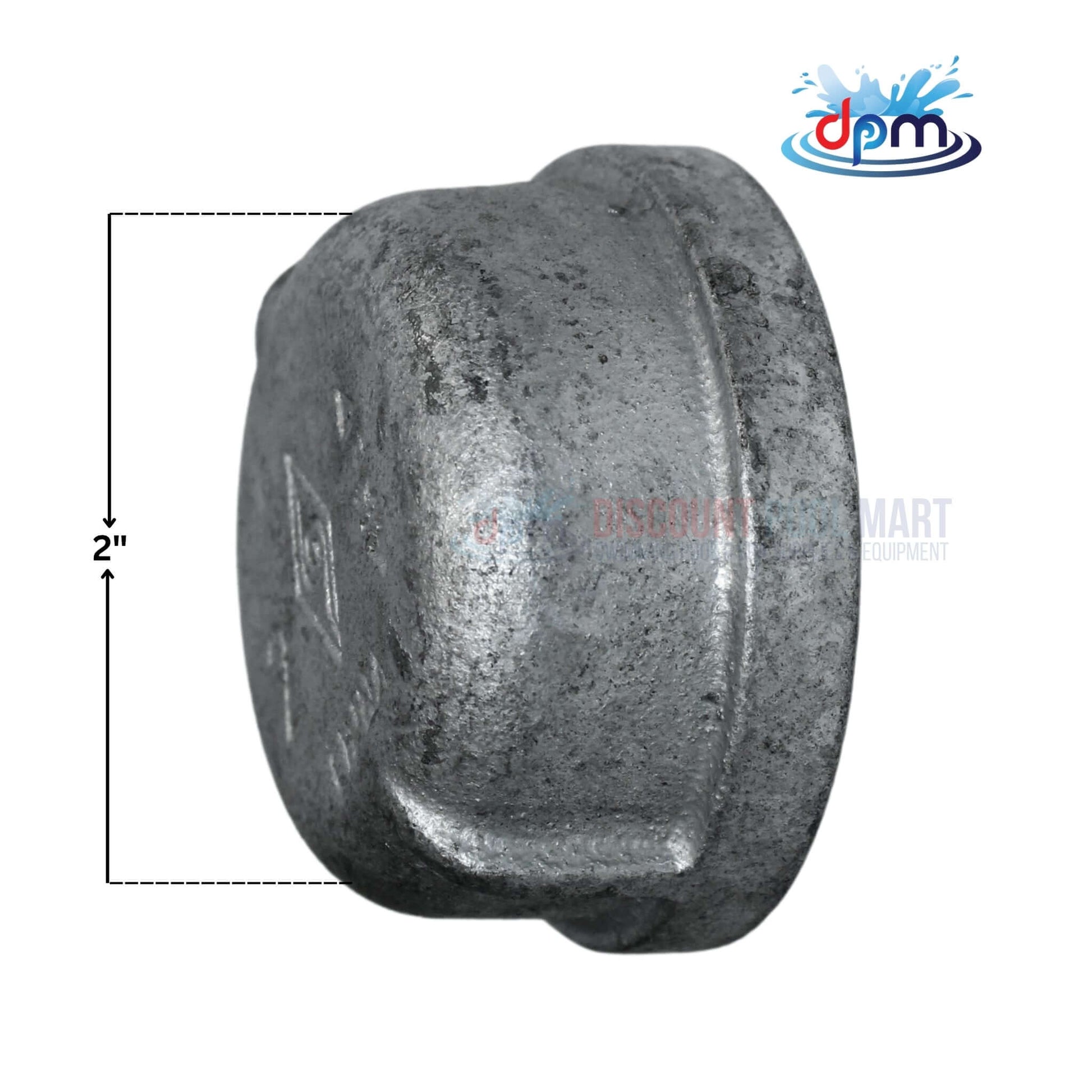 Threaded Galvanized Iron Cap, 2" diameter by Discount Pool Mart DPM, ideal for sealing galvanized pipe systems.
