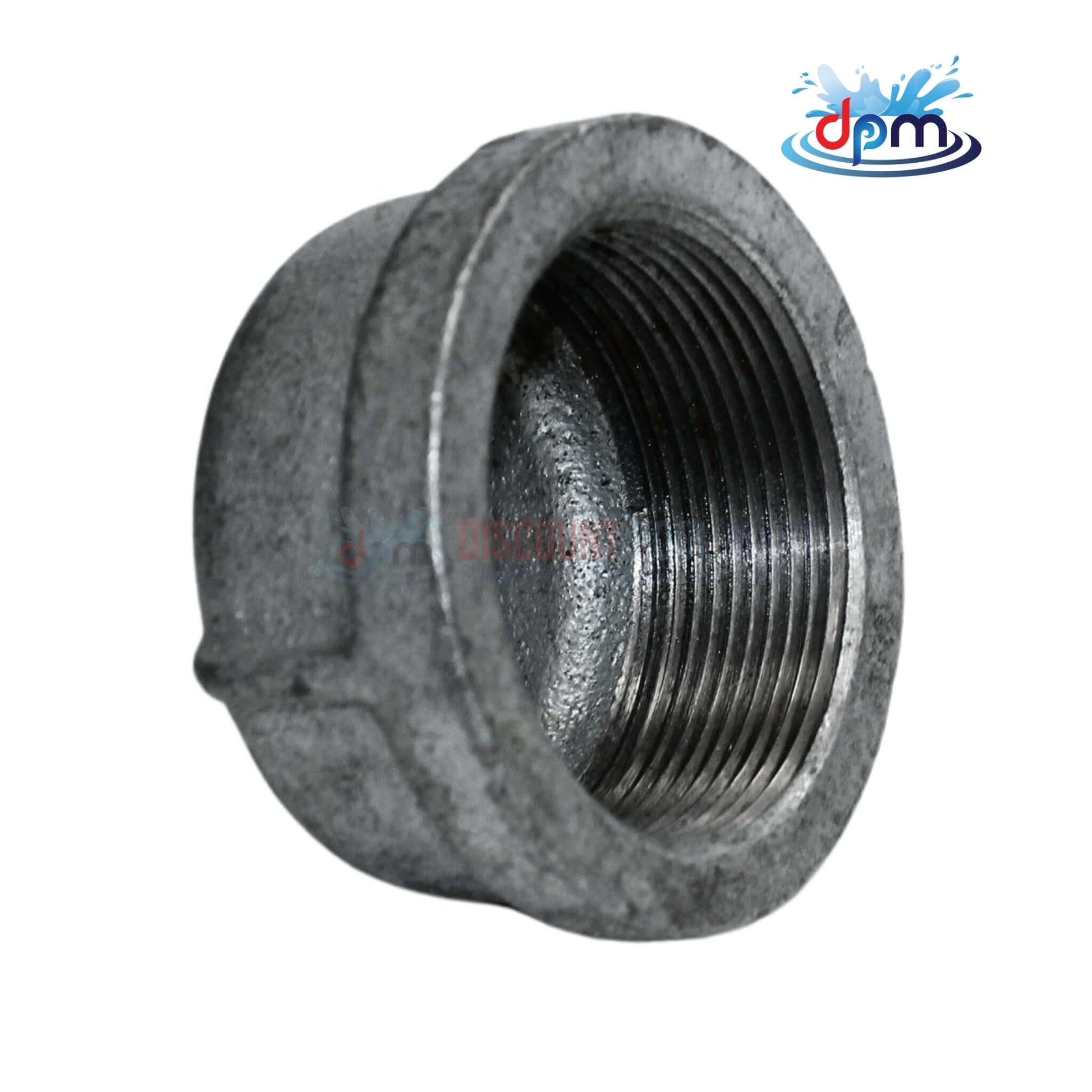 Threaded Galvanized Iron Cap 2" from Discount Pool Mart DPM, strong, corrosion-resistant for sealing galvanized pipes.
