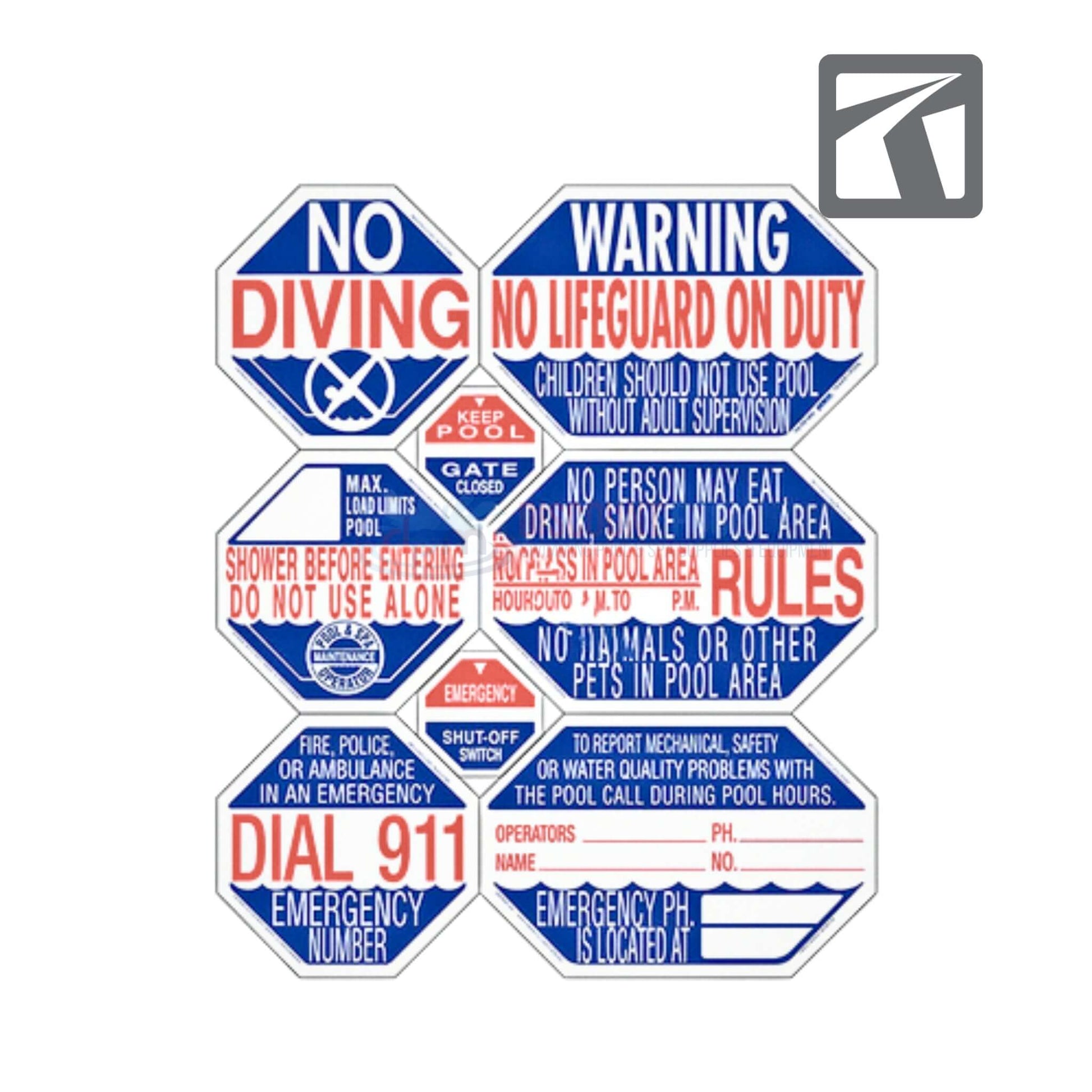 Traffic Graphix CA 8 in 1 Large English Sign Hexagon Cut | TGPS1001 from Discount Pool Mart for pool safety warnings.