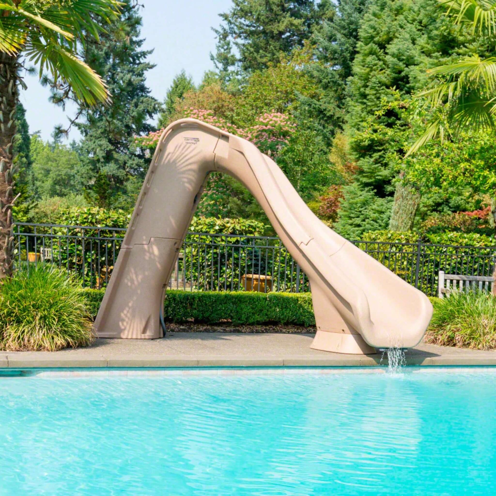 Typhoon Pool Slide by S.R. Smith, right turn, 7ft tall, UV-resistant, perfect for home pools, SKU: Typhoon-Right-DPM