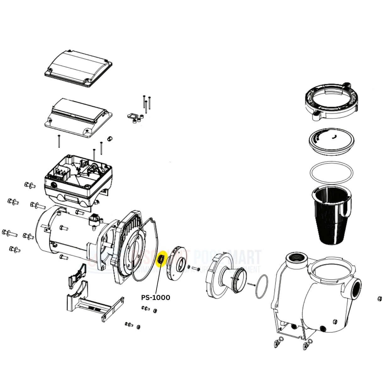 Exploded view of US Seal Premium Pump Shaft Seal Assembly PS-1000 for pool pumps available at Discount Pool Mart DPM.