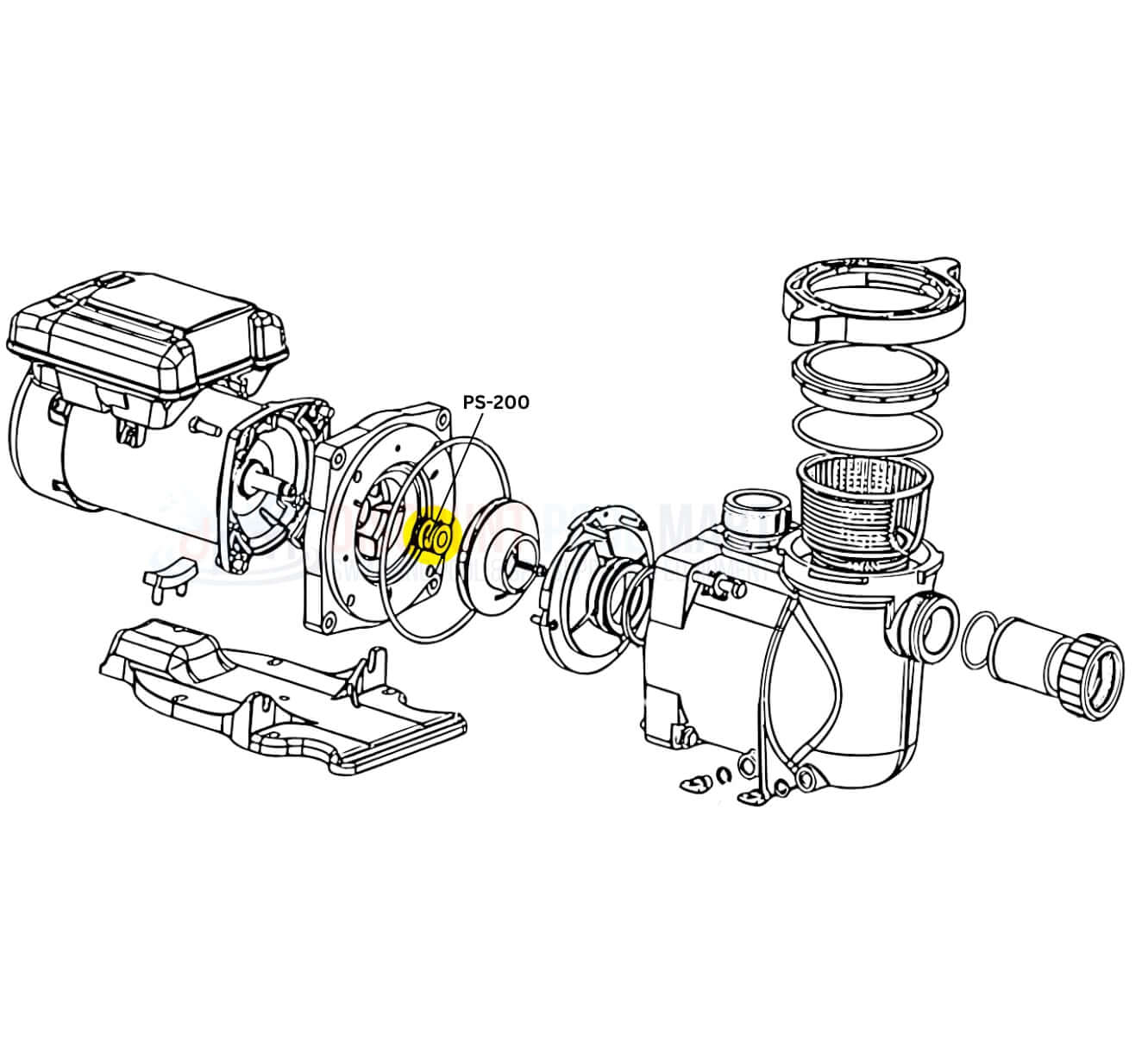Diagram showing US Seal Premium Pump Shaft Seal Assembly PS-200 parts for effective sealing performance by Discount Pool Mart DPM.