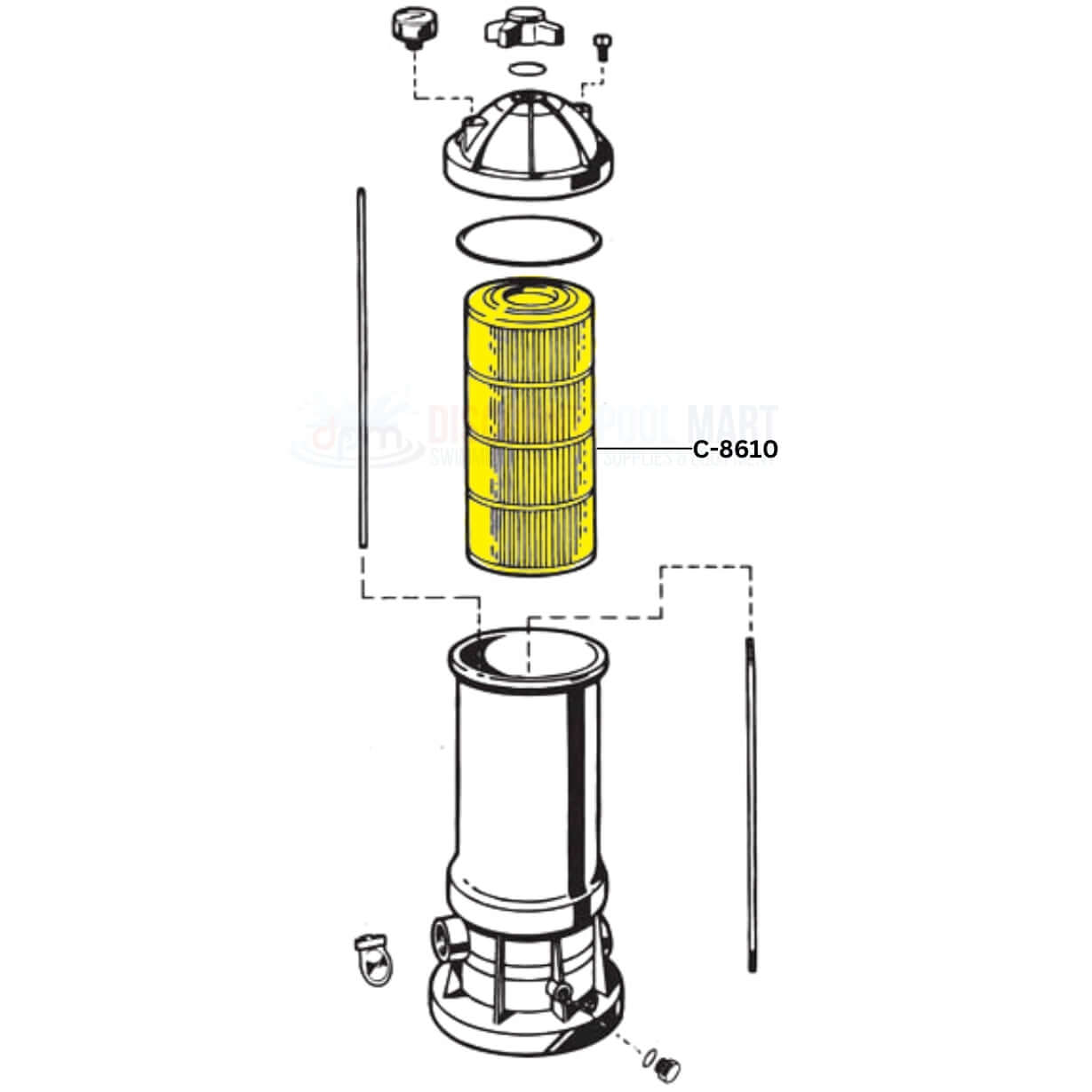 Diagram of Unicel C-8610 cartridge for Hayward Star-Clear II C1100 by Discount Pool Mart DPM.