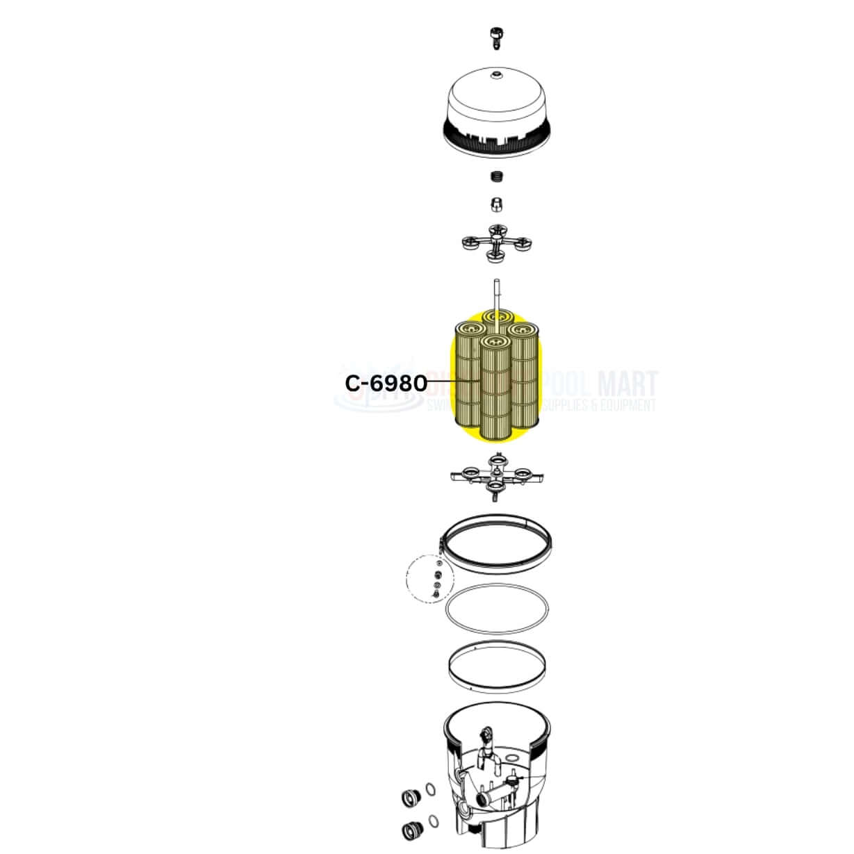Unicel Cartridge C-6980 for Pentair Quad DE 80 Filters, Discount Pool Mart DPM, detailed diagram.