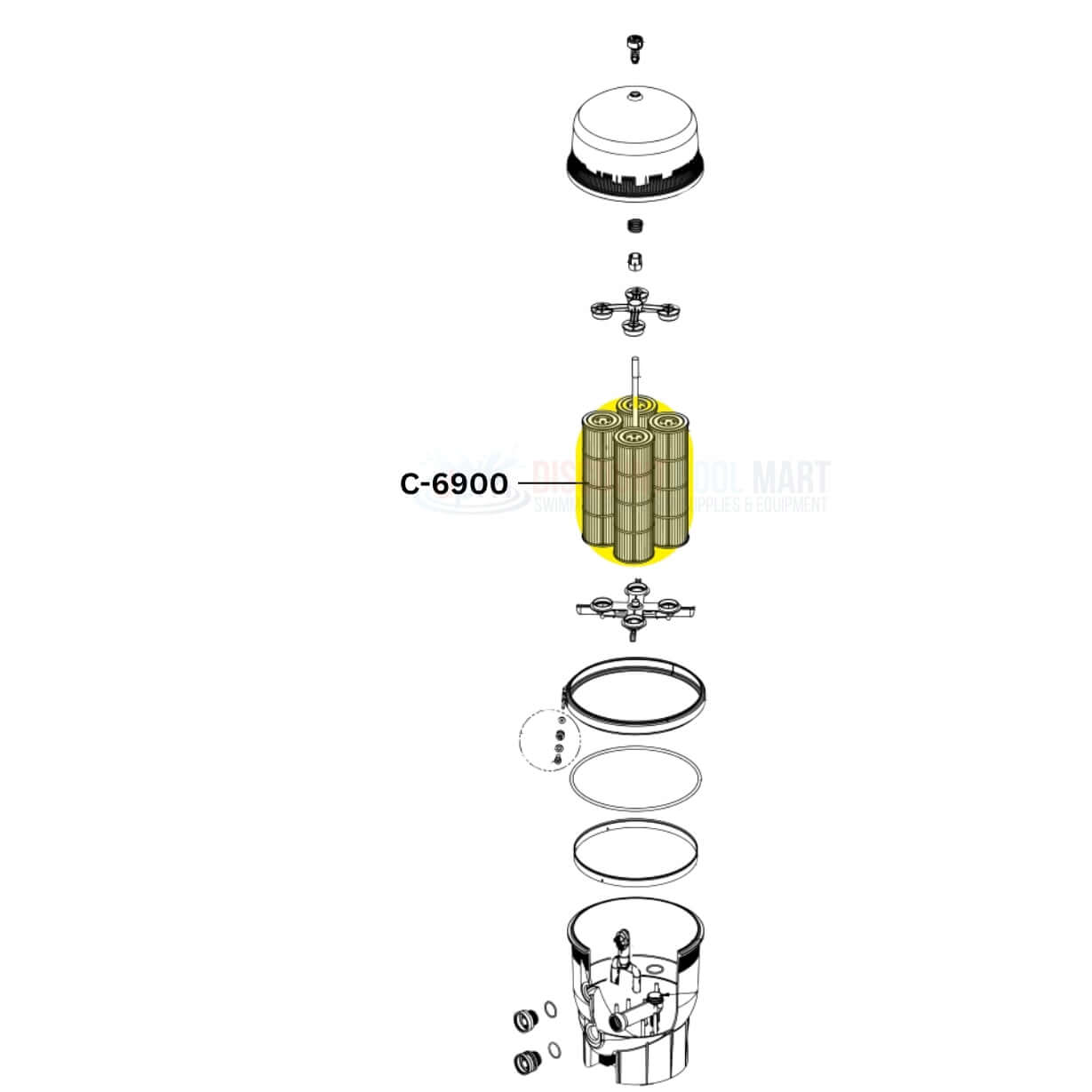 Pentair Quad DE 100 Filter Cartridge C-6900 exploded view diagram from Discount Pool Mart DPM.
