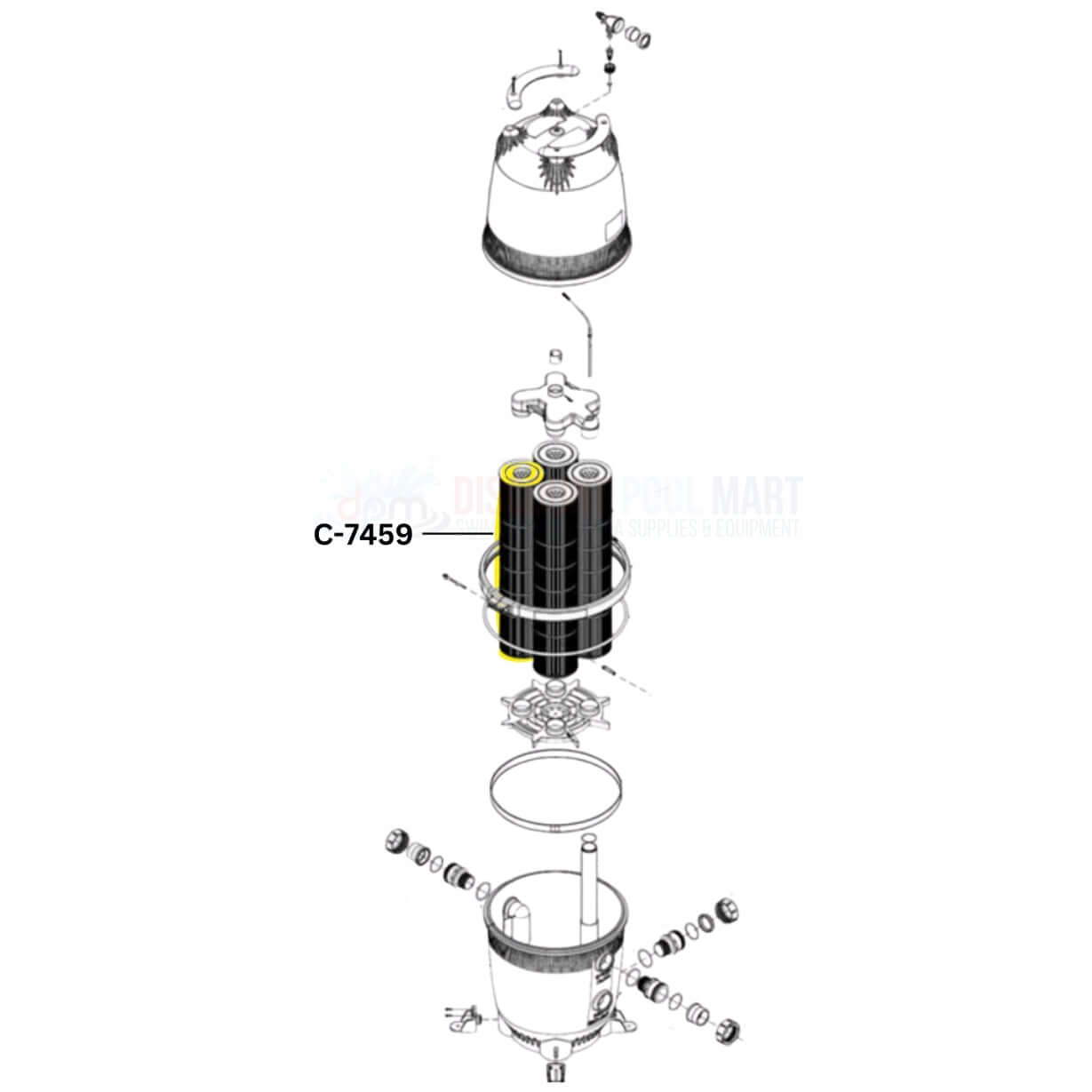 Exploded view of Unicel C-7459 cartridge for Jandy CL340/CV340, available at Discount Pool Mart DPM.