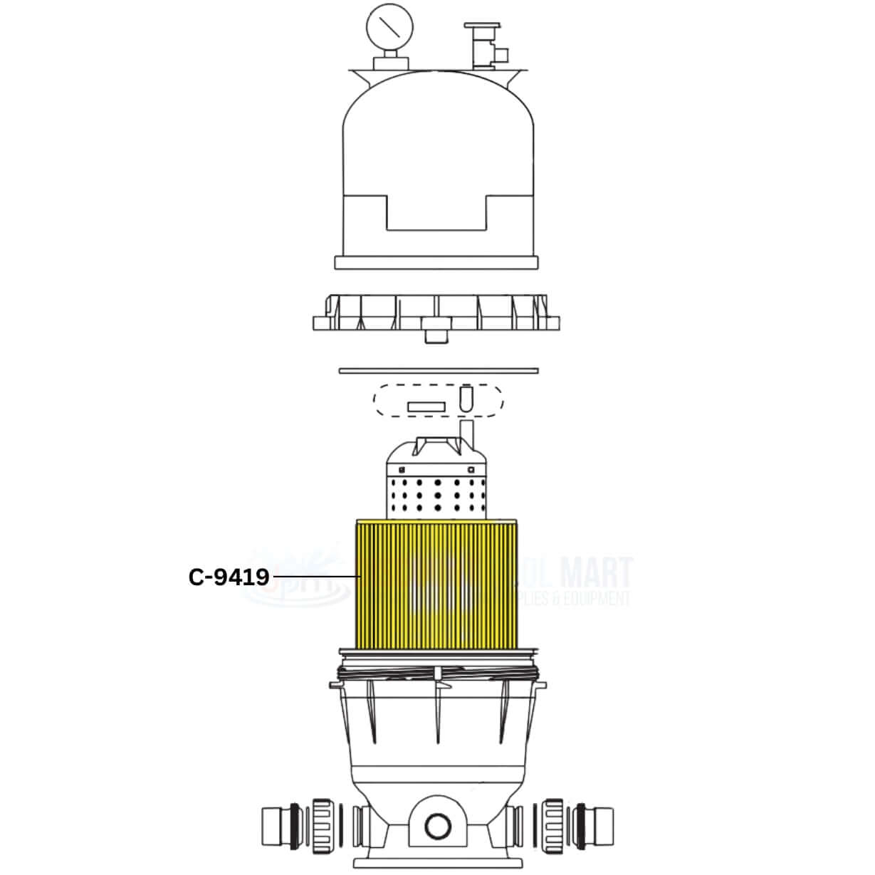 Unicel C-9419 cartridge diagram for Pentair Predator 200 filters at Discount Pool Mart DPM, showing 234 pleats design.