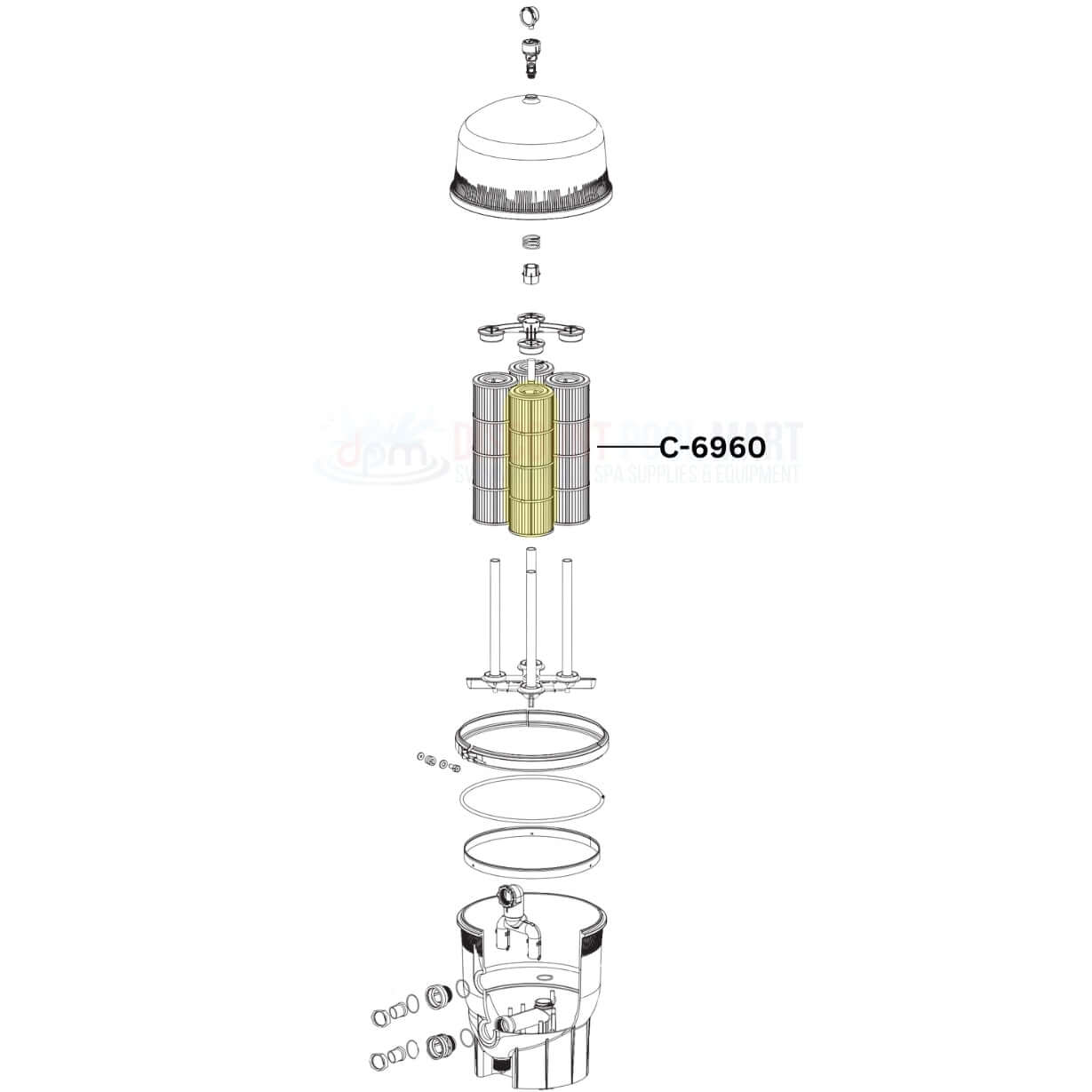 Unicel C-6960 Replacement Filter Cartridge assembly diagram for Pentair Quad DE 60 by Discount Pool Mart DPM