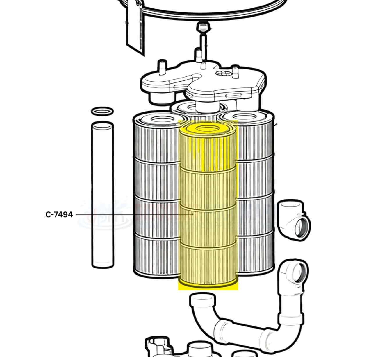 Unicel Filter Cartridge C-7494 installation diagram for Hayward SwimClear C5030 | Discount Pool Mart DPM | pool maintenance