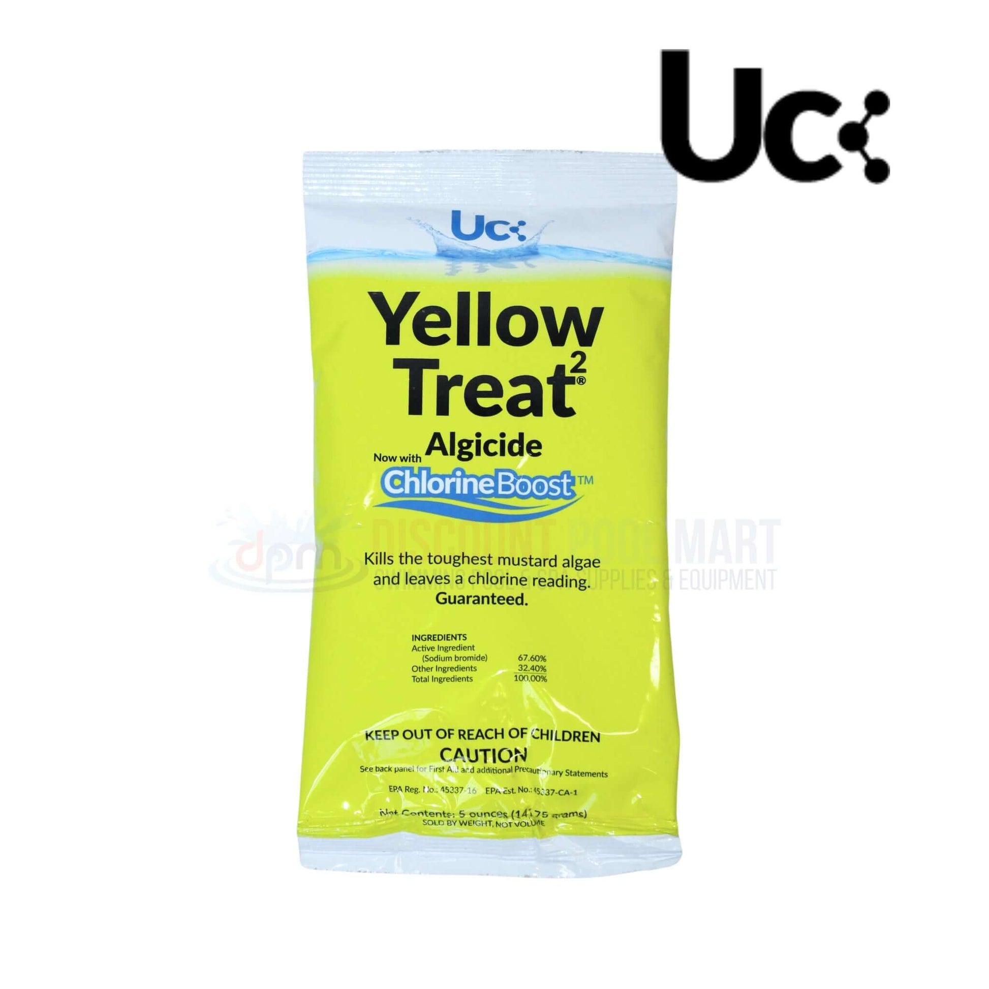 United Chemical Yellow Treat2 Mustard Algicide 5 oz by Discount Pool Mart DPM, effectively kills mustard algae.