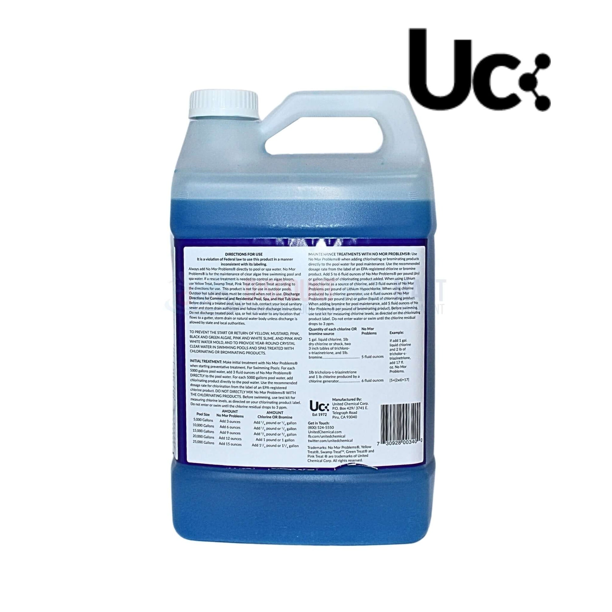United Chemicals No Mor Problems algaecide in 1-gallon container, available at Discount Pool Mart DPM.
