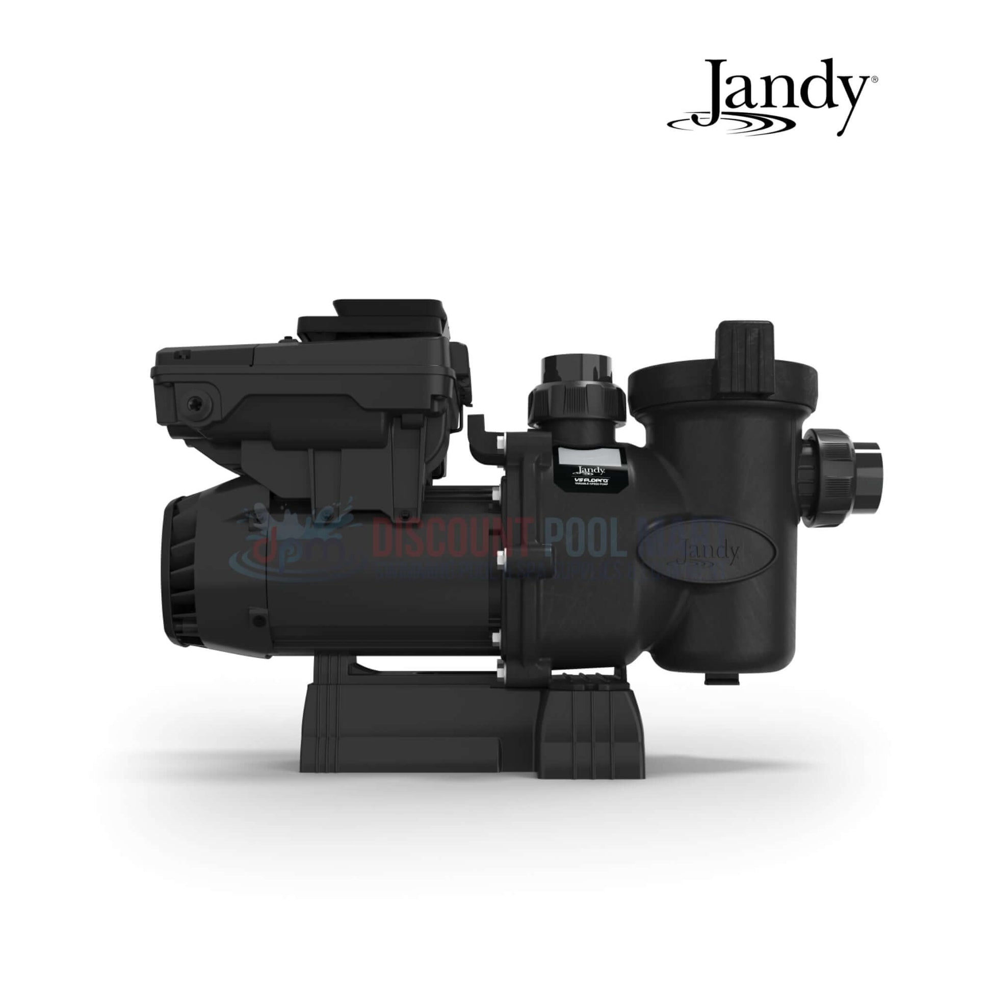 Jandy VS FloPro 1.85HP Pump without Controller, side view, black, from Discount Pool Mart for efficient pool operation.