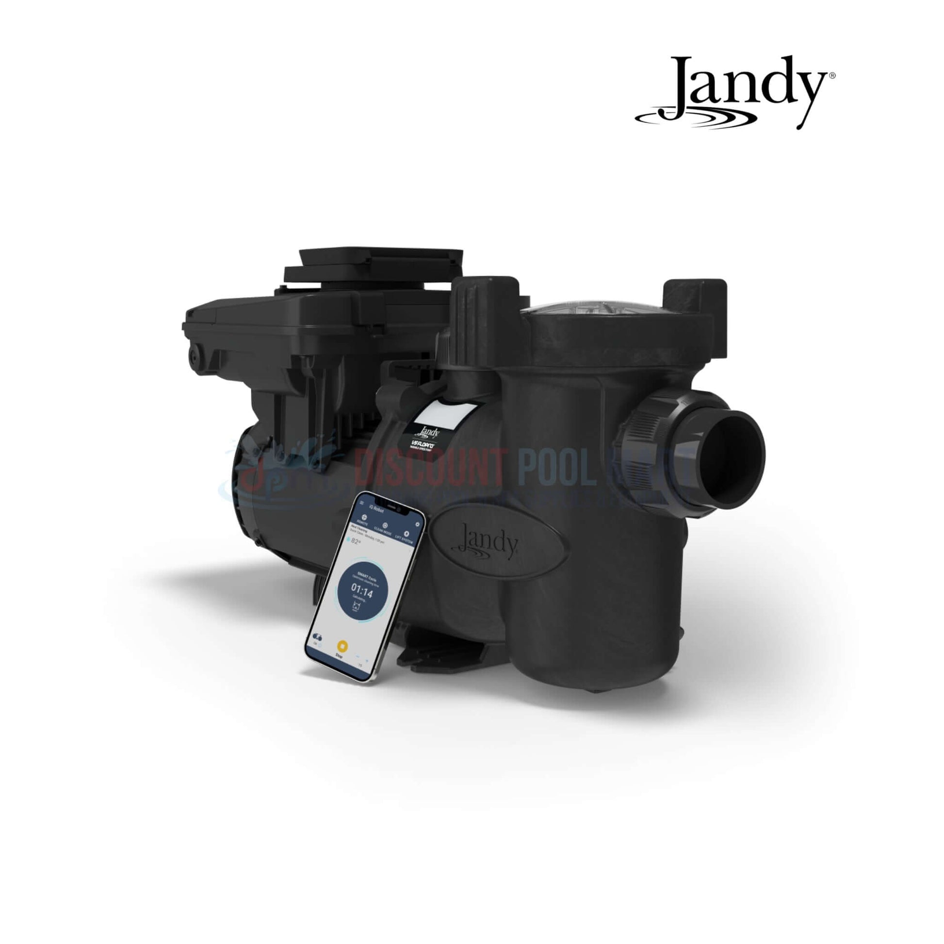 Jandy VS FloPro 1.85HP Pump Without Controller, 115/230V, shown with smartphone app, by Discount Pool Mart, DPM, pool supplies.