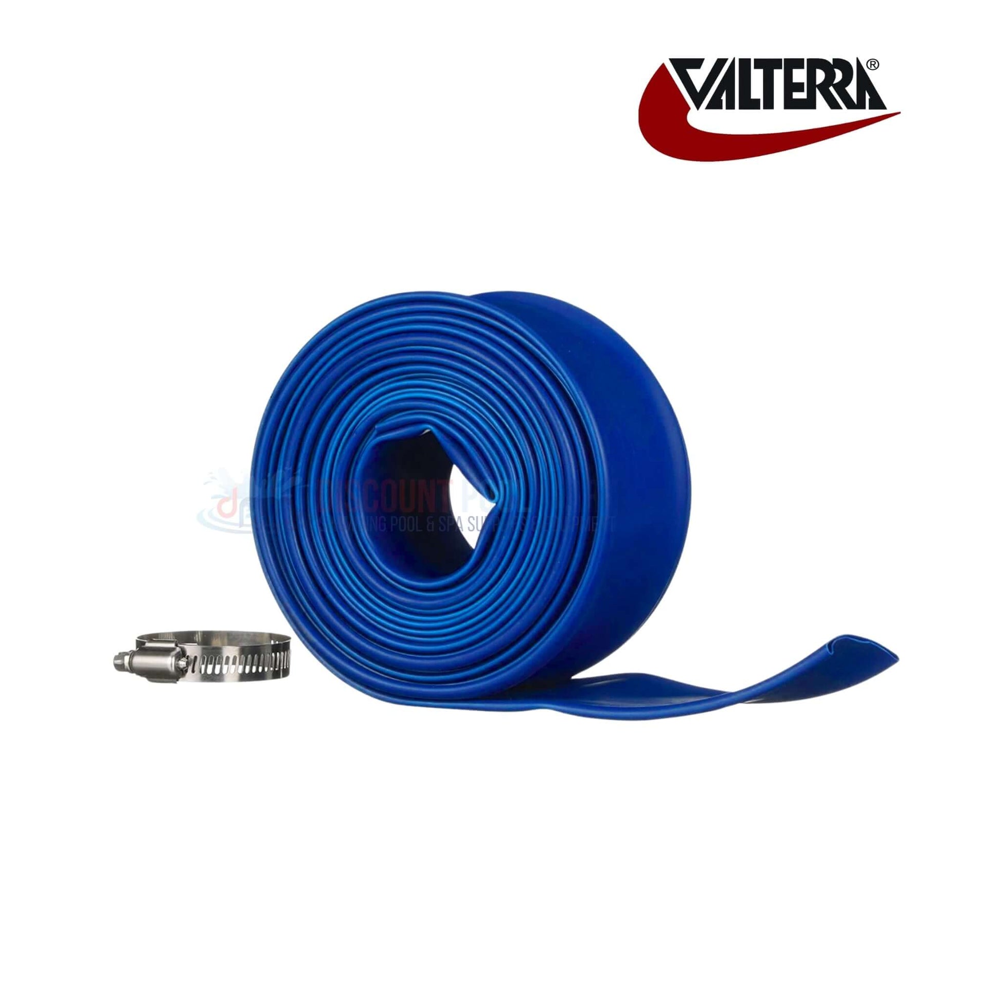 Blue Devil 75' heavy duty backwash hose with clamp, 2" diameter, for efficient pool filter wastewater removal - Discount Pool Mart DPM.
