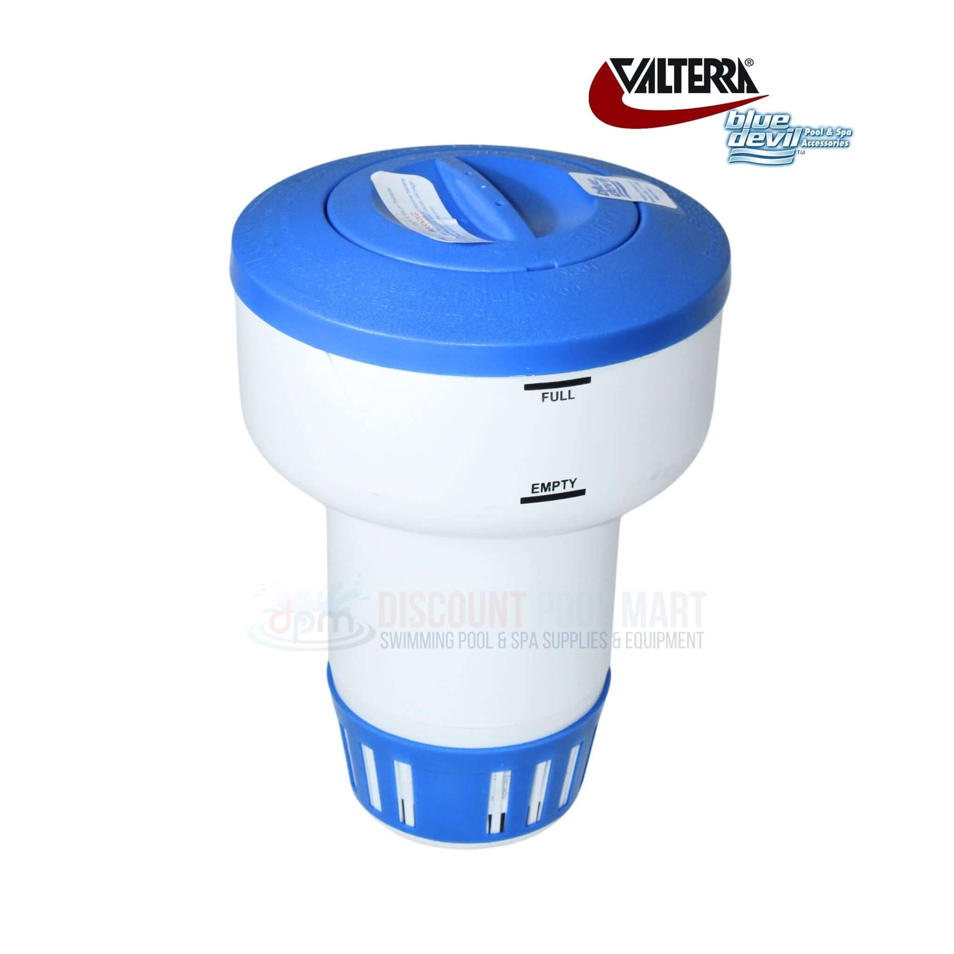 Valterra Blue Devil Elongated Floating Chlorinator B8072 from Discount Pool Mart, efficient chlorine dispenser for pools.