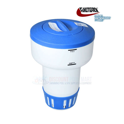 Valterra Blue Devil Elongated Floating Chlorinator B8072 from Discount Pool Mart, efficient chlorine dispenser for pools.