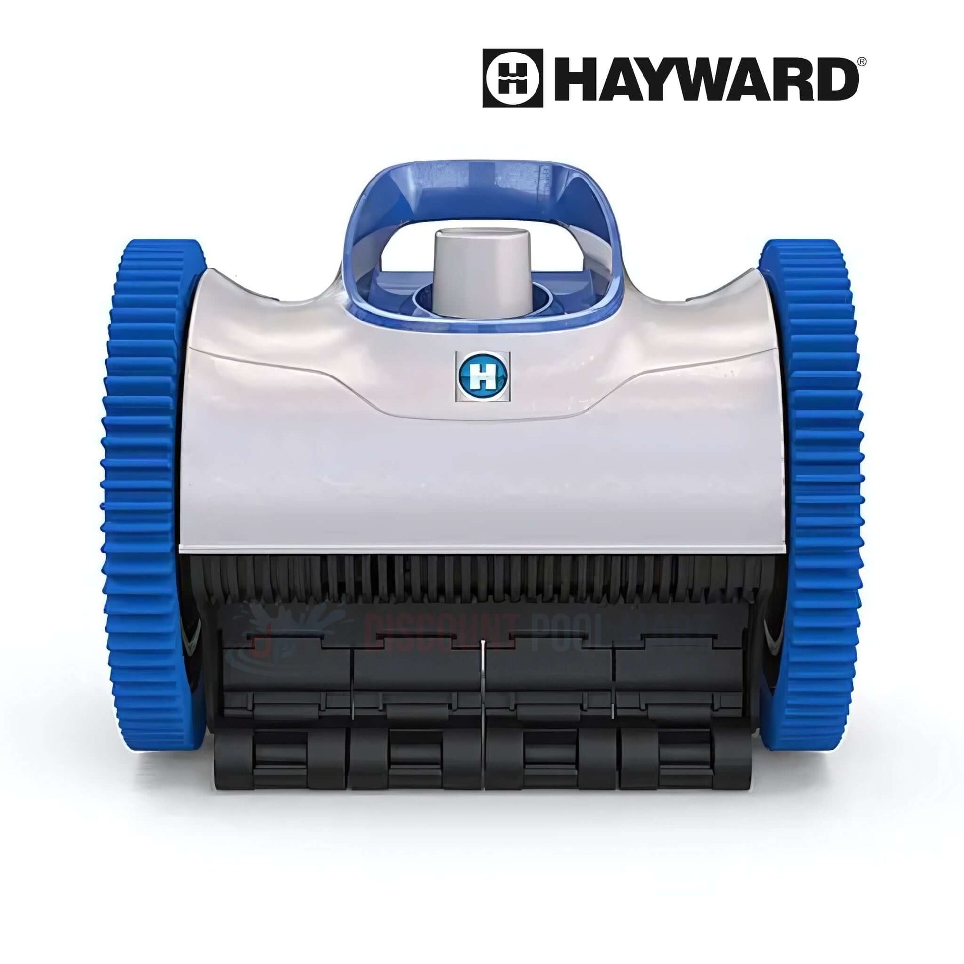 Hayward AquaNaut 200 Automatic Pool Cleaner front view with blue wheels and logo, SKU W3PHS21CST, Discount Pool Mart DPM