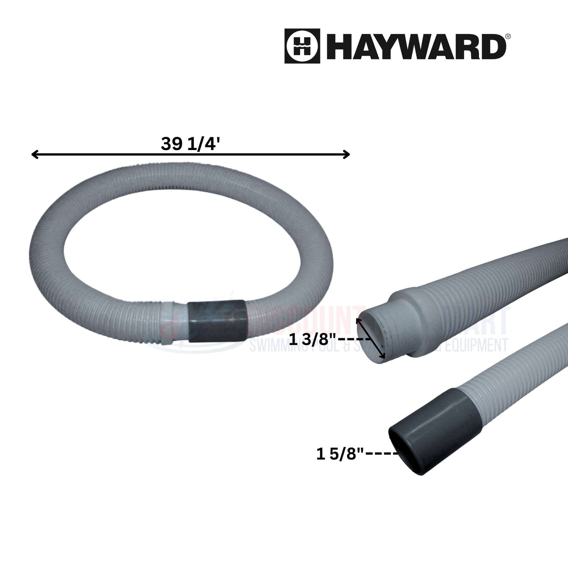 Hayward pool cleaner hose; 39 1/4" length, 1 3/8" and 1 5/8" diameter; compatible with pool cleaning equipment.