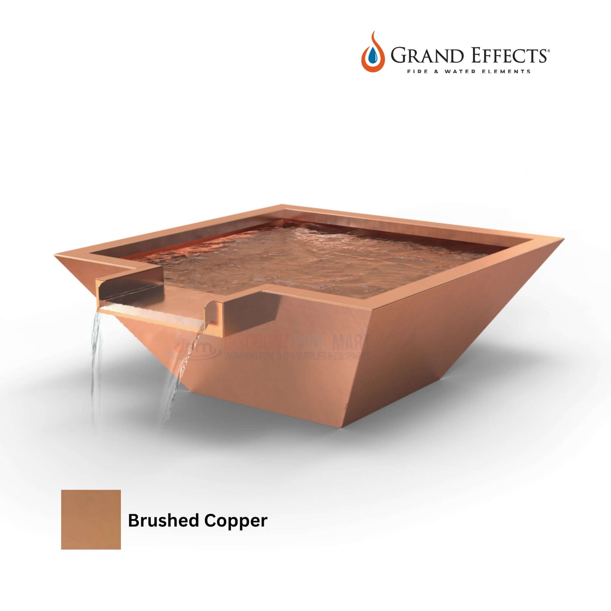 Grand Effects Square Corinthian Water Bowl in Brushed Copper, SKU: DPM, Discount Pool Mart, premium outdoor water feature