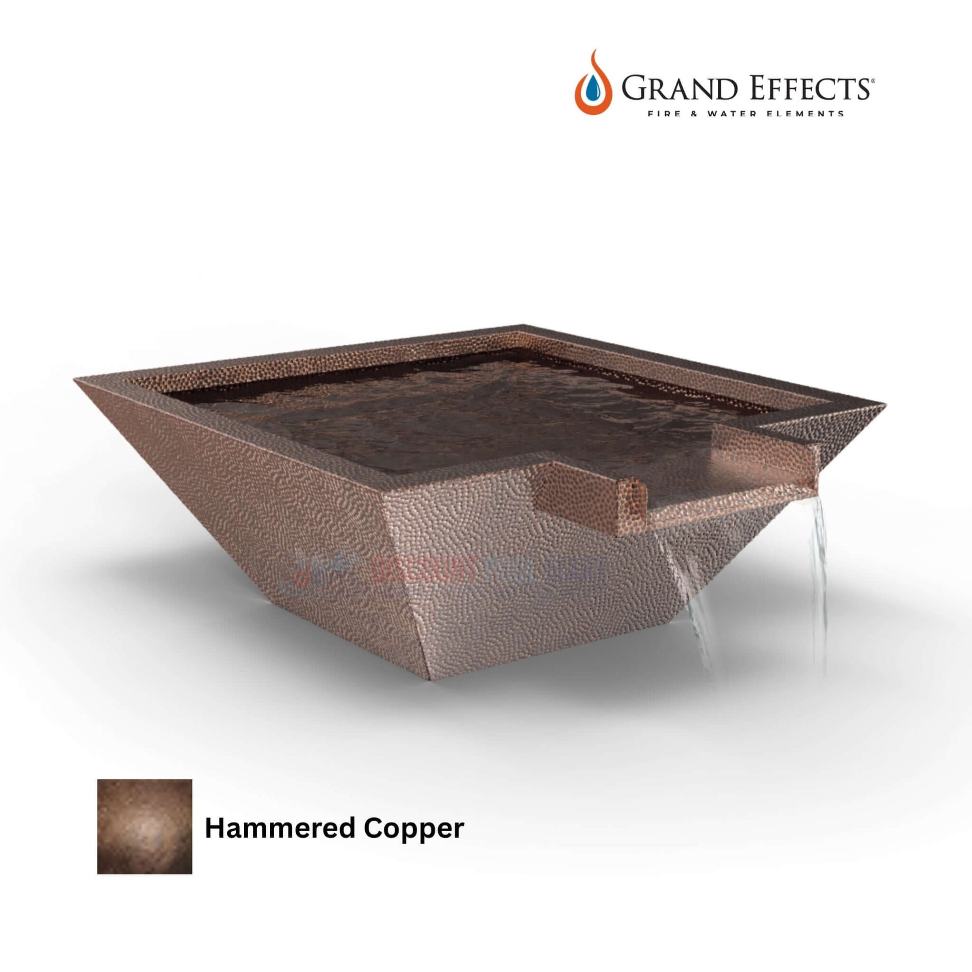 Grand Effects Oil Rubbed Square Corinthian Water Bowl Hammered Copper SKU DPM-1234 | Discount Pool Mart