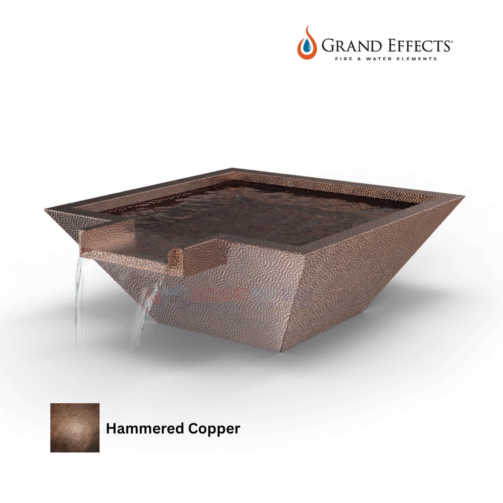 Grand Effects Hammered Copper Square Corinthian Water Bowl with Extended Lip from Discount Pool Mart DPM. SKU: [insert SKU here].
