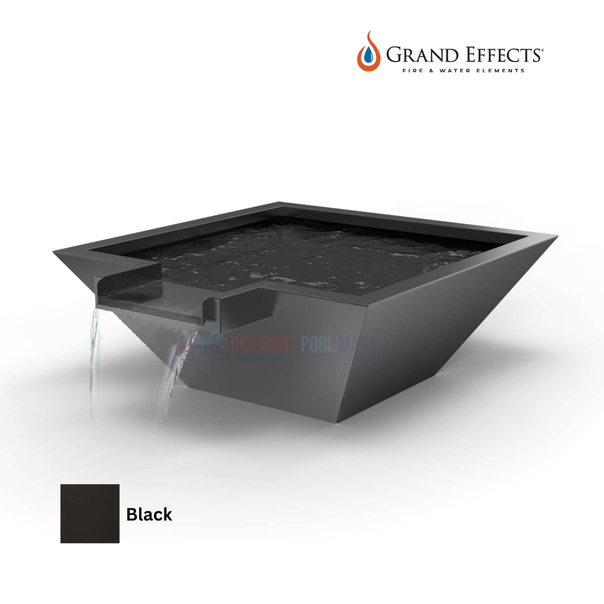 Grand Effects Square Corinthian Water Bowl Black Extended Lip Metallic DPM SKU# 12345 - Premium outdoor water feature.