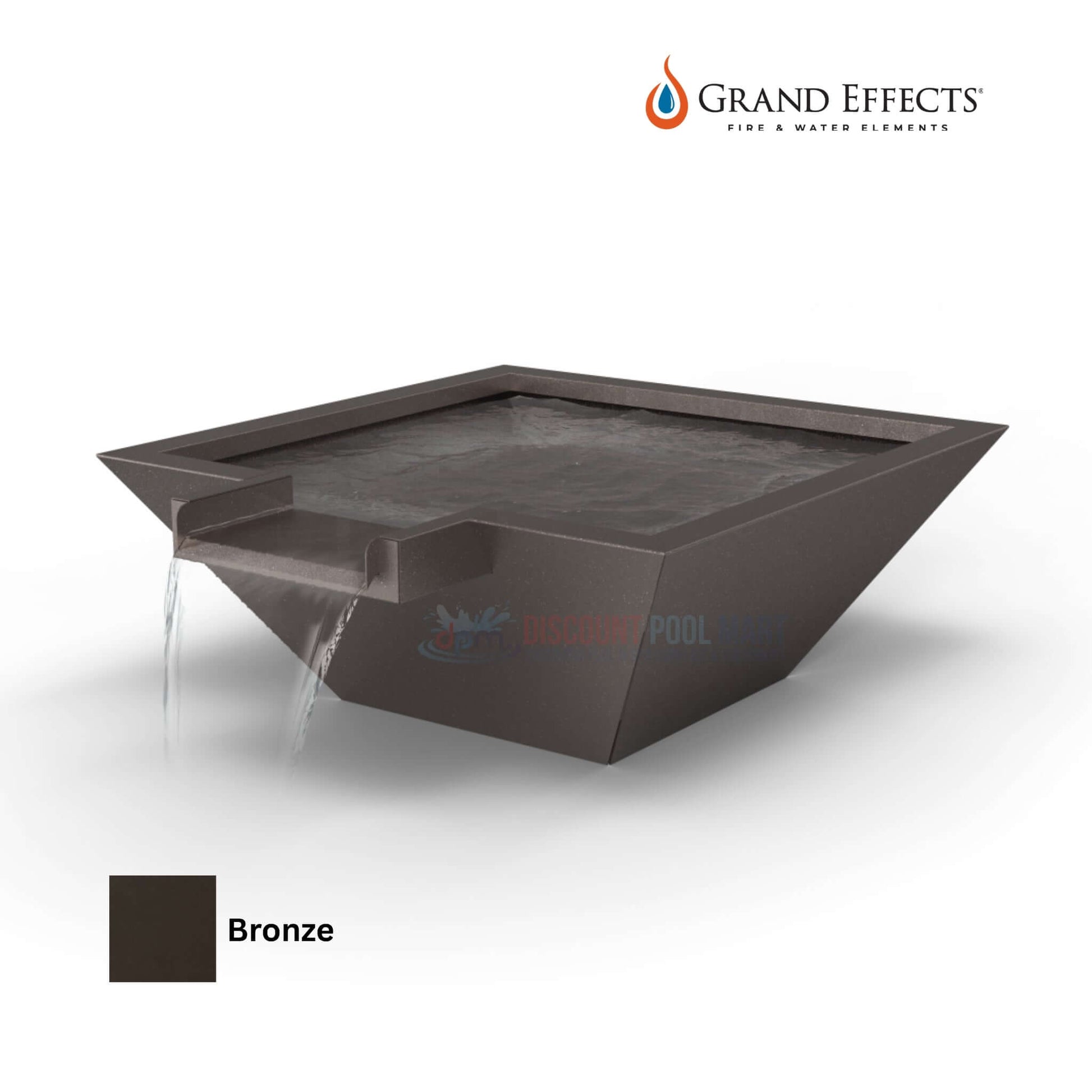 Grand Effects Square Corinthian Water Bowl in Bronze Finish - Extended Lip by Discount Pool Mart DPM