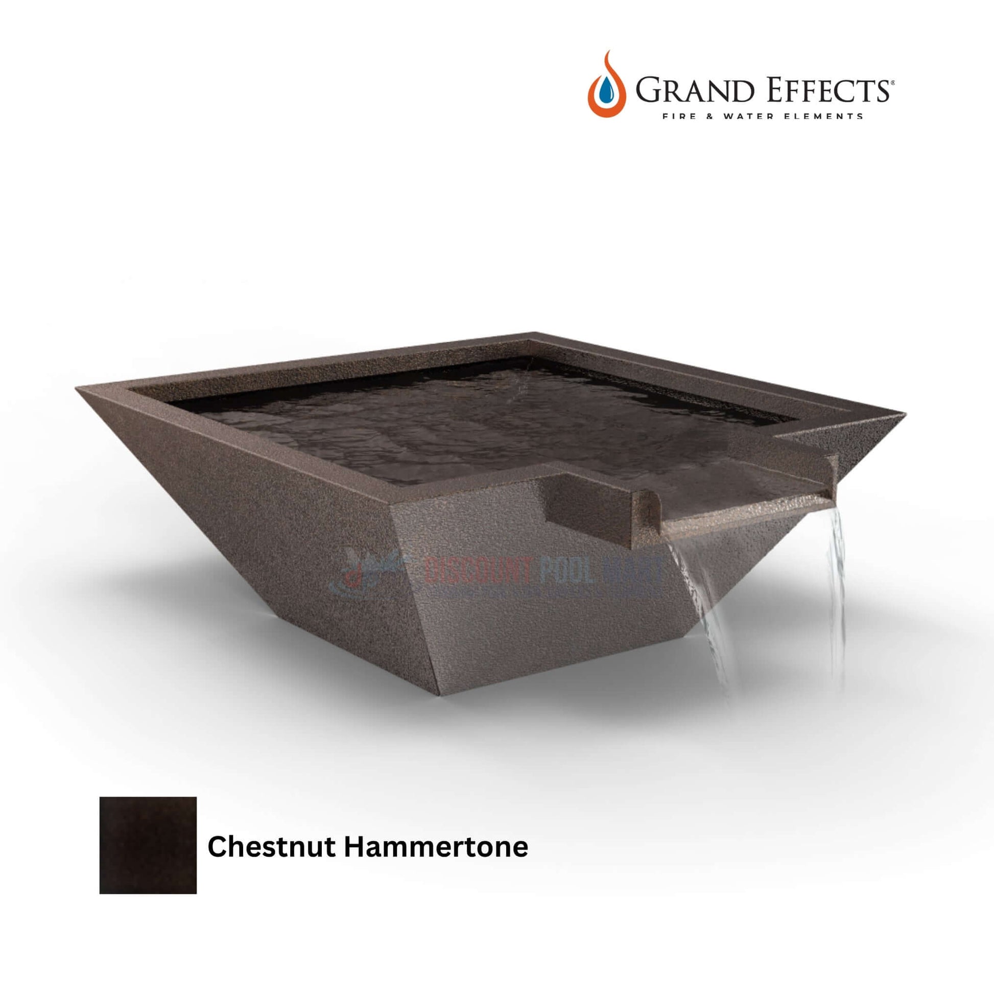 Grand Effects Square Corinthian Water Bowl in Chestnut Hammertone, Extended Lip, DPM SKU for Discount Pool Mart