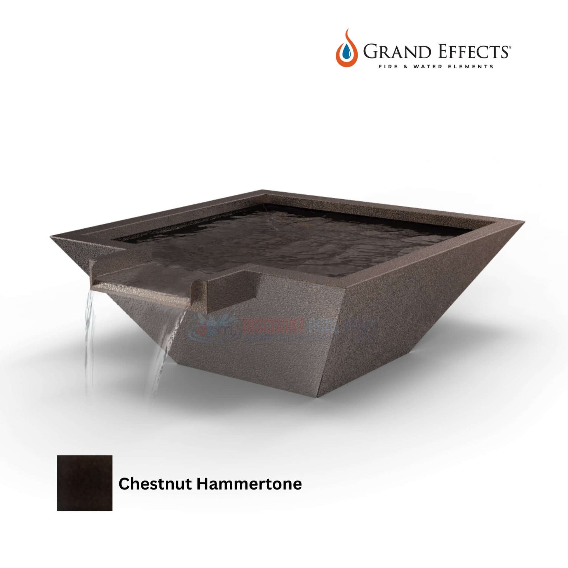 Grand Effects Square Corinthian Water Bowl, Chestnut Hammertone, Extended Lip, SKU: DPM, Discount Pool Mart
