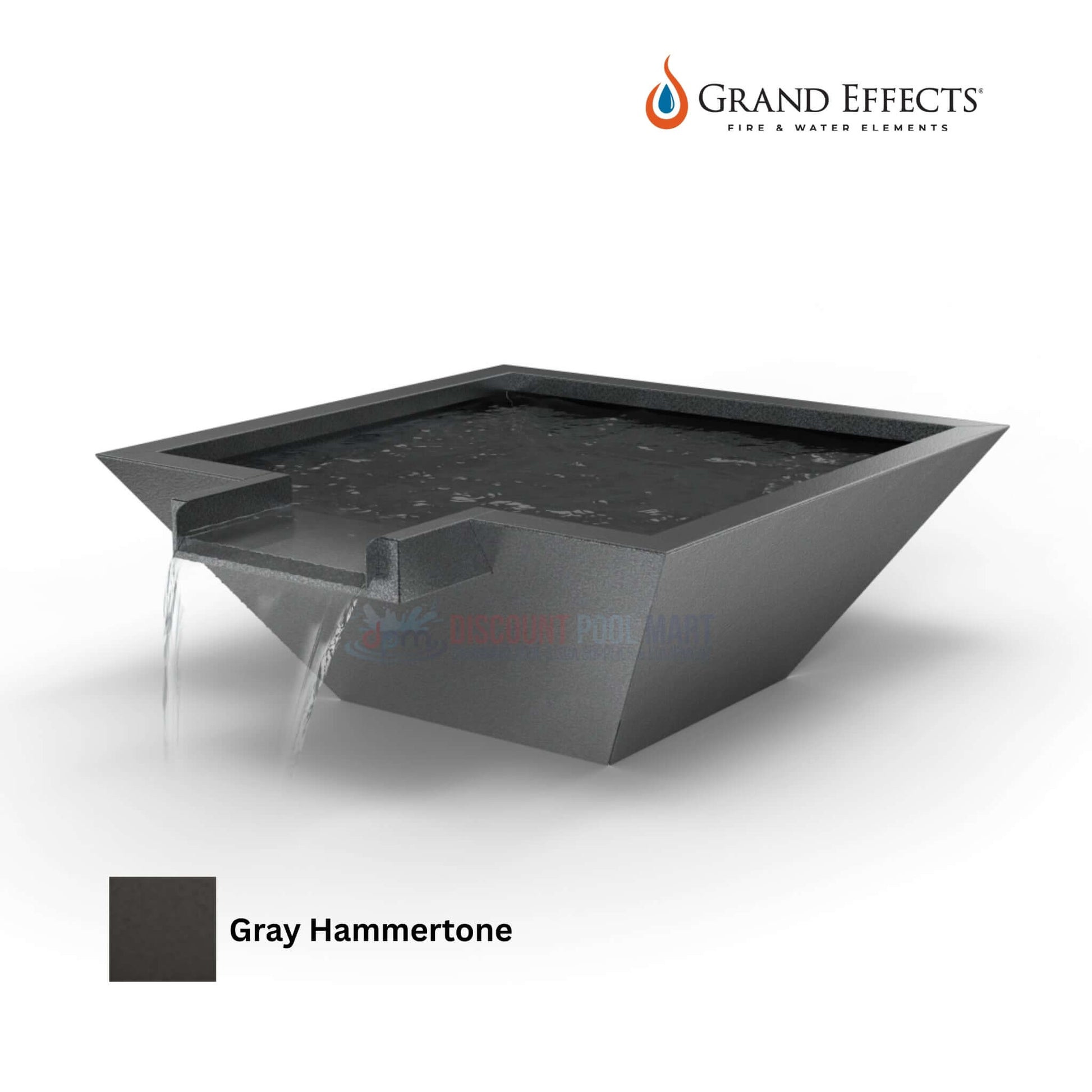 Grand Effects Square Corinthian Water Bowl Extended Lip Metallic SKU DPM with Gray Hammertone Finish