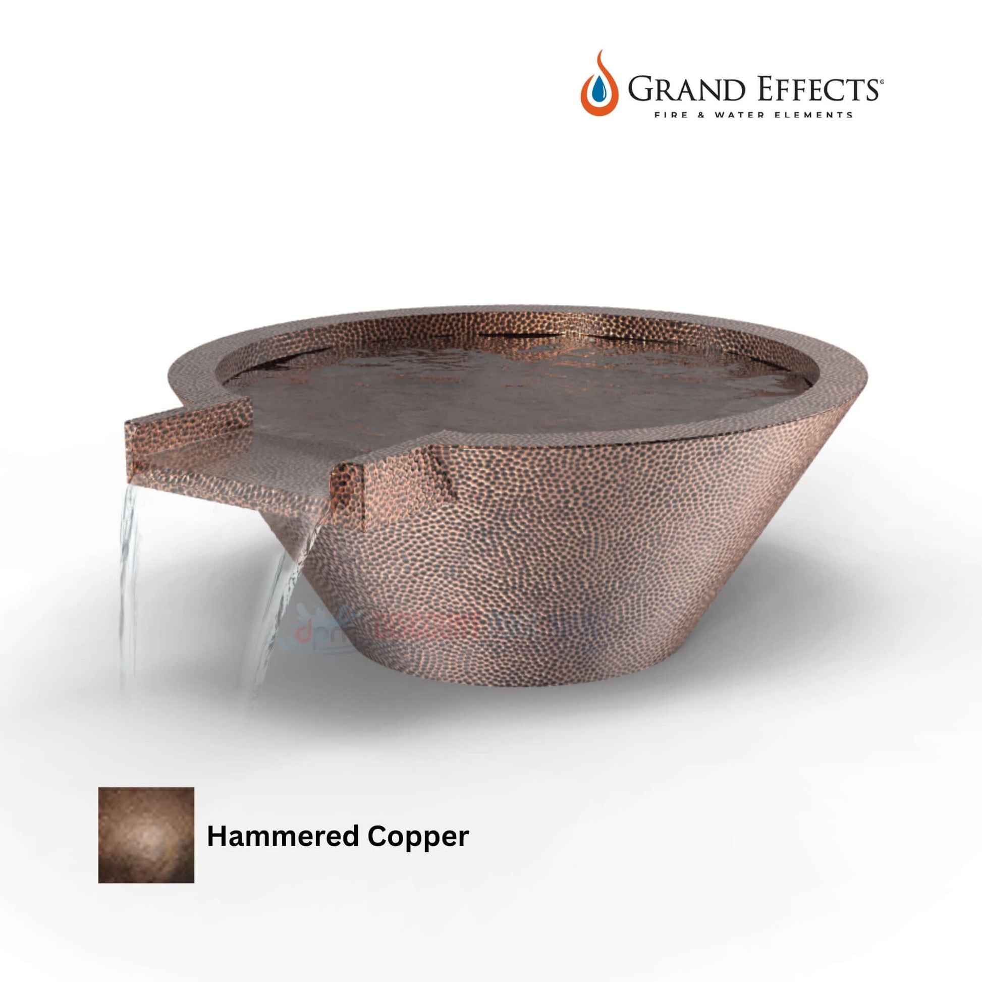 Grand Effects Oil Rubbed Round Essex Water Bowl, Hammered Copper, SKU: DPM, premium outdoor feature for tranquility.