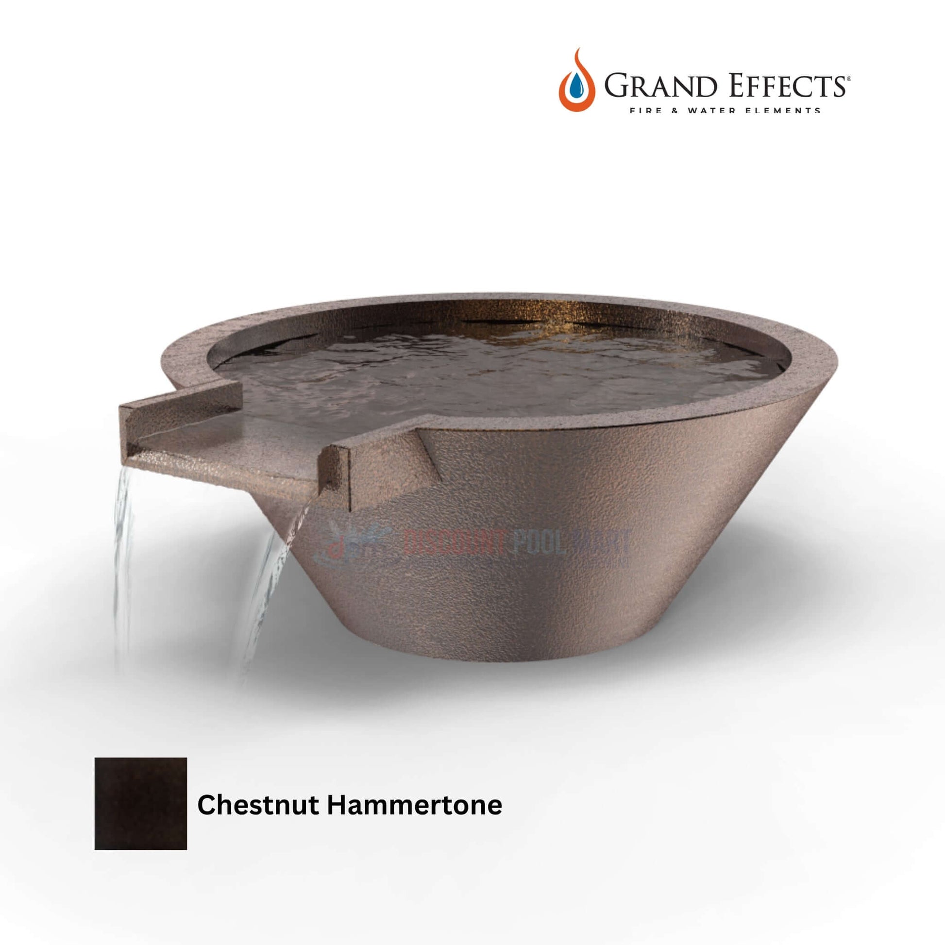 Grand Effects Round Essex Water Bowl in Chestnut Hammertone, SKU DPM. Elegant outdoor water feature by Discount Pool Mart.