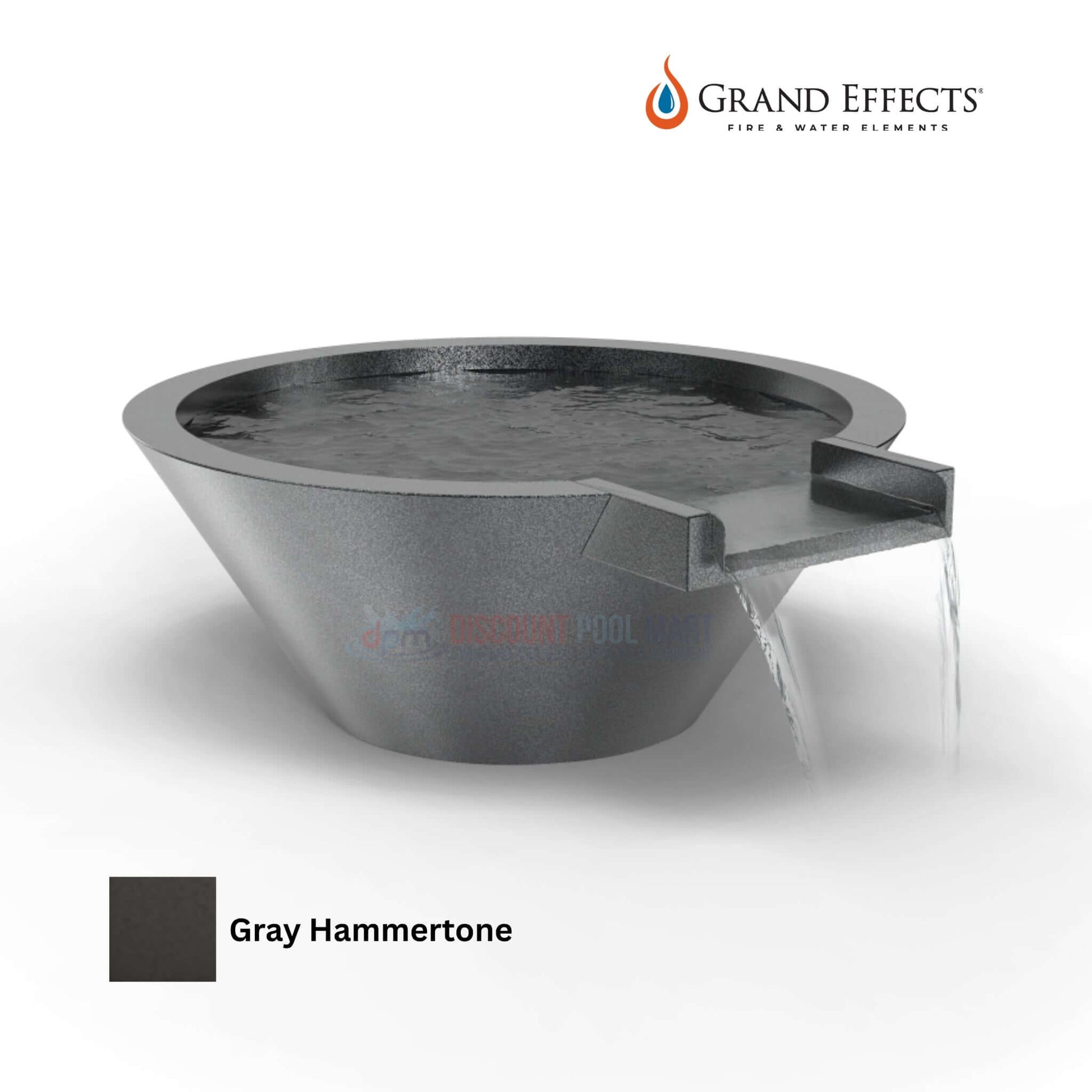 Grand Effects Round Essex Water Bowl in Gray Hammertone, Extended Lip for outdoor features by Discount Pool Mart DPM.
