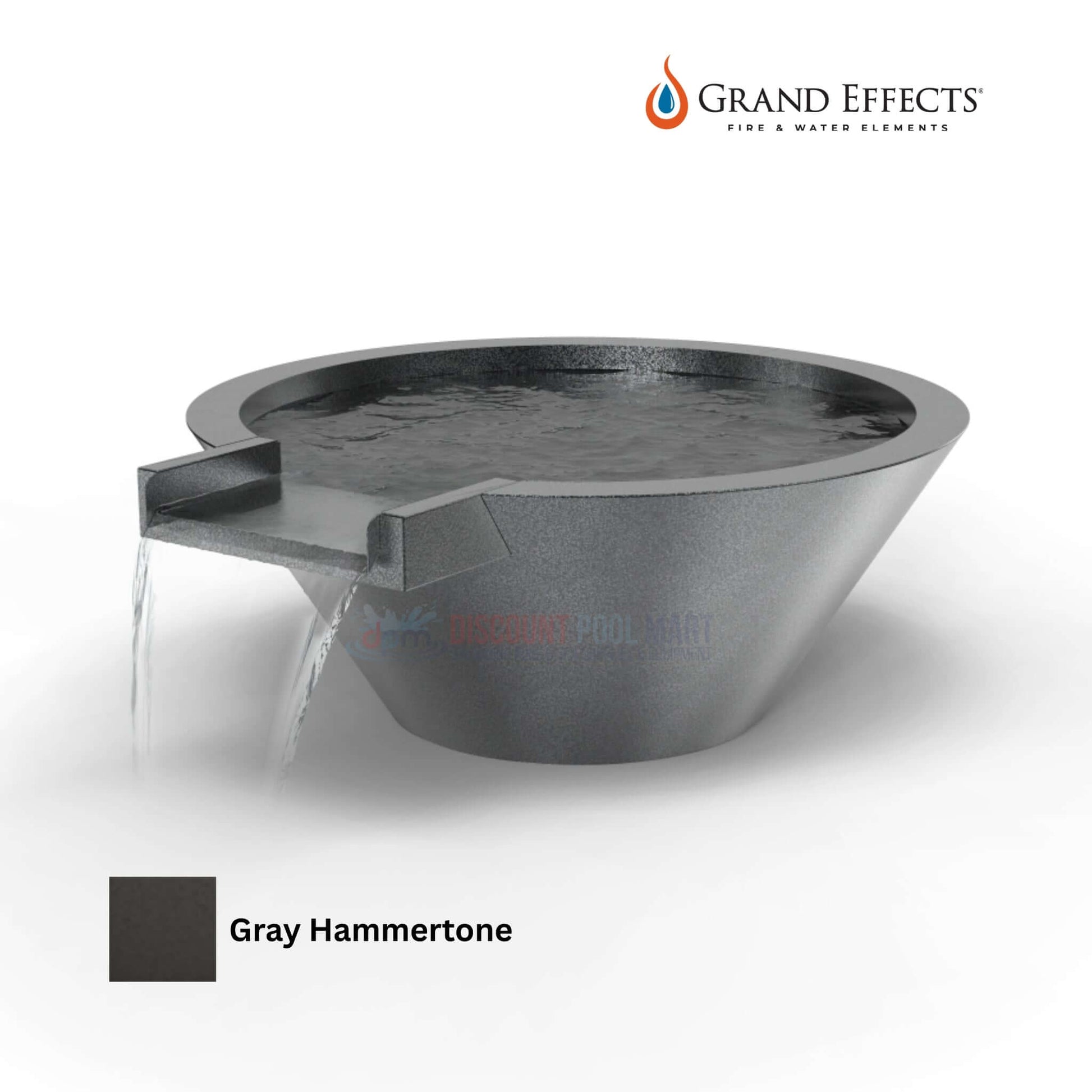 Grand Effects Round Essex Water Bowl with Extended Lip in Gray Hammertone finish, SKU DPM, from Discount Pool Mart.