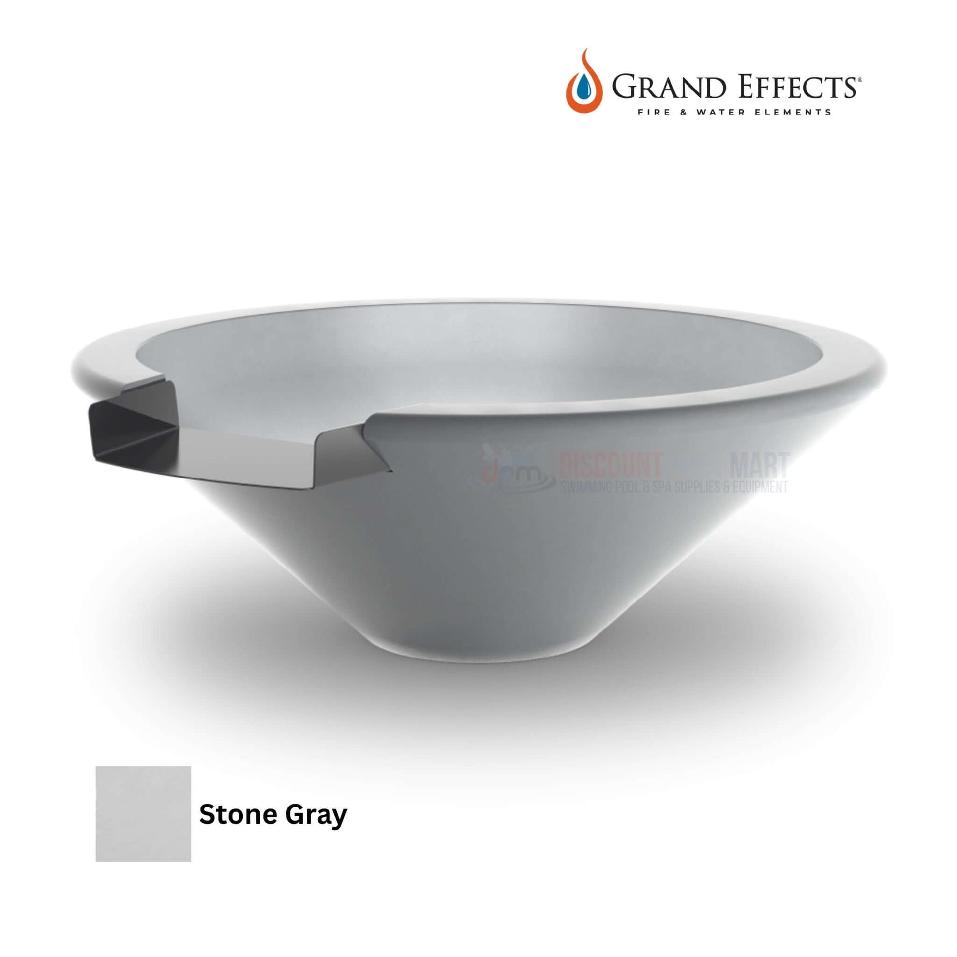 Grand Effects Essex Water Bowl in Concrete, Stone Gray finish, SKU: DPM. Elegant outdoor feature from Discount Pool Mart.