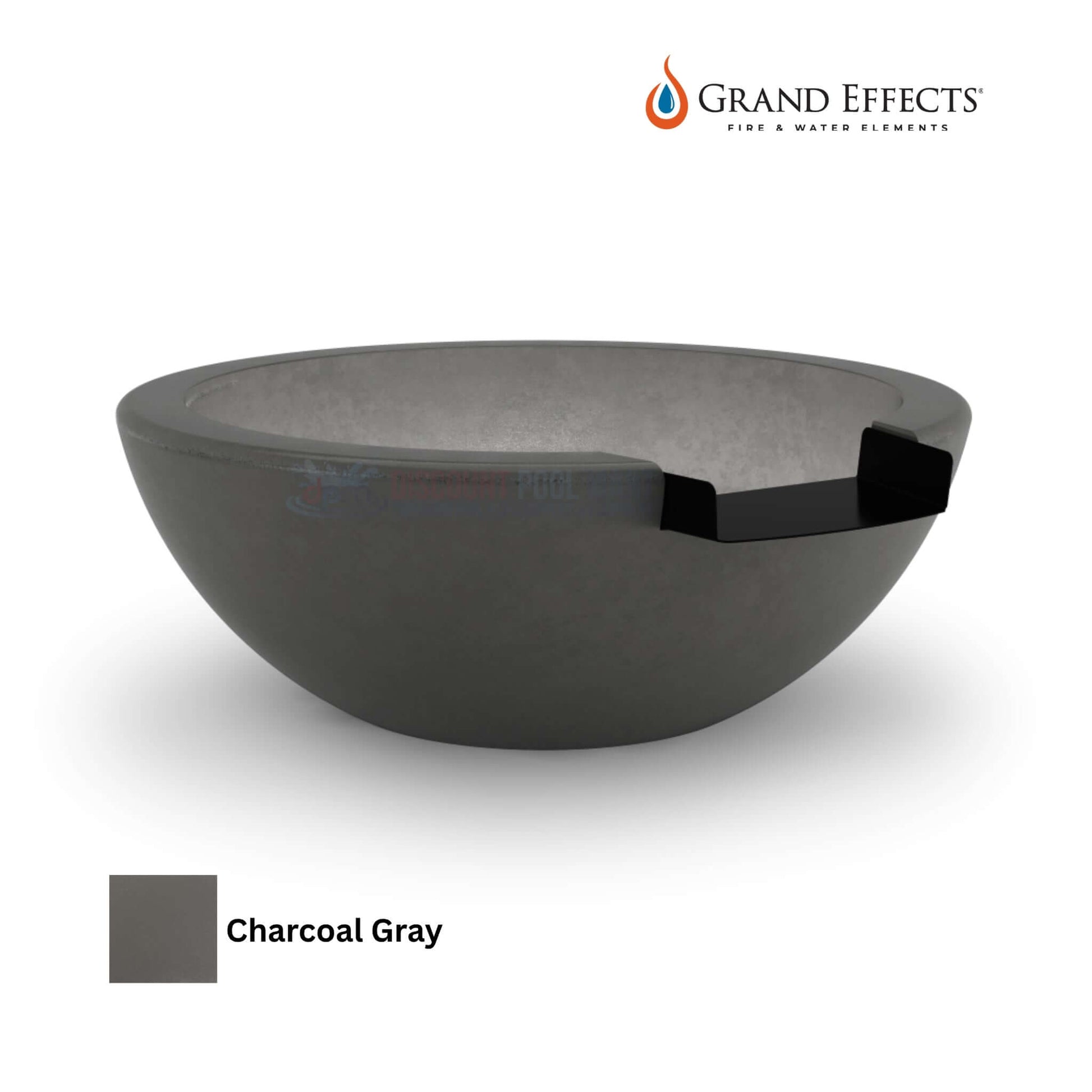 Grand Effects Legacy Water Bowl in Charcoal Gray, Concrete, DPM SKU, elegant outdoor water feature from Discount Pool Mart.
