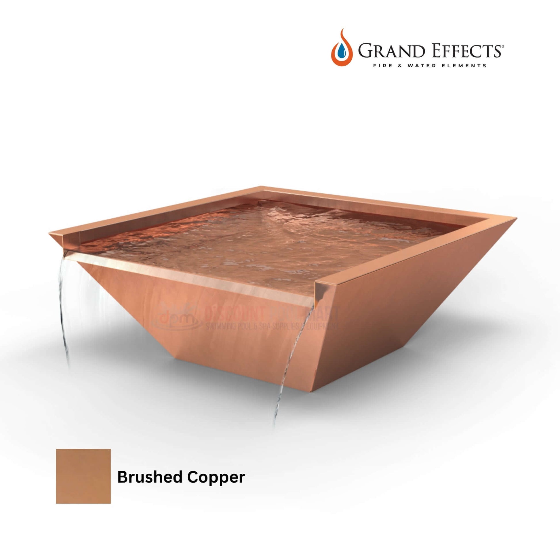Grand Effects Square Corinthian Water Bowl in Brushed Copper with Seamless Lip - DPM SKU