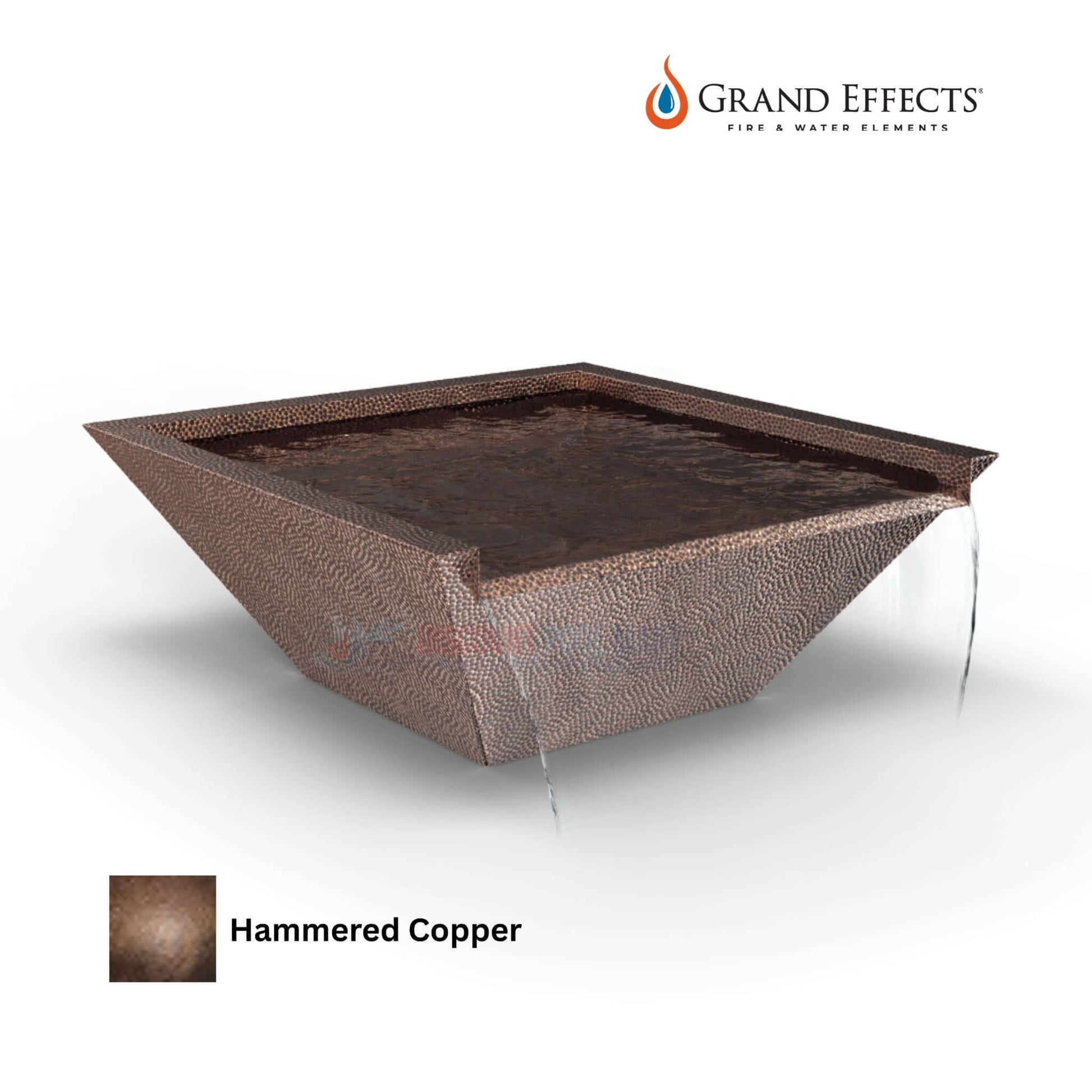 Grand Effects Oil Rubbed Square Corinthian Water Bowl in Hammered Copper. SKU: DPM - Discount Pool Mart.