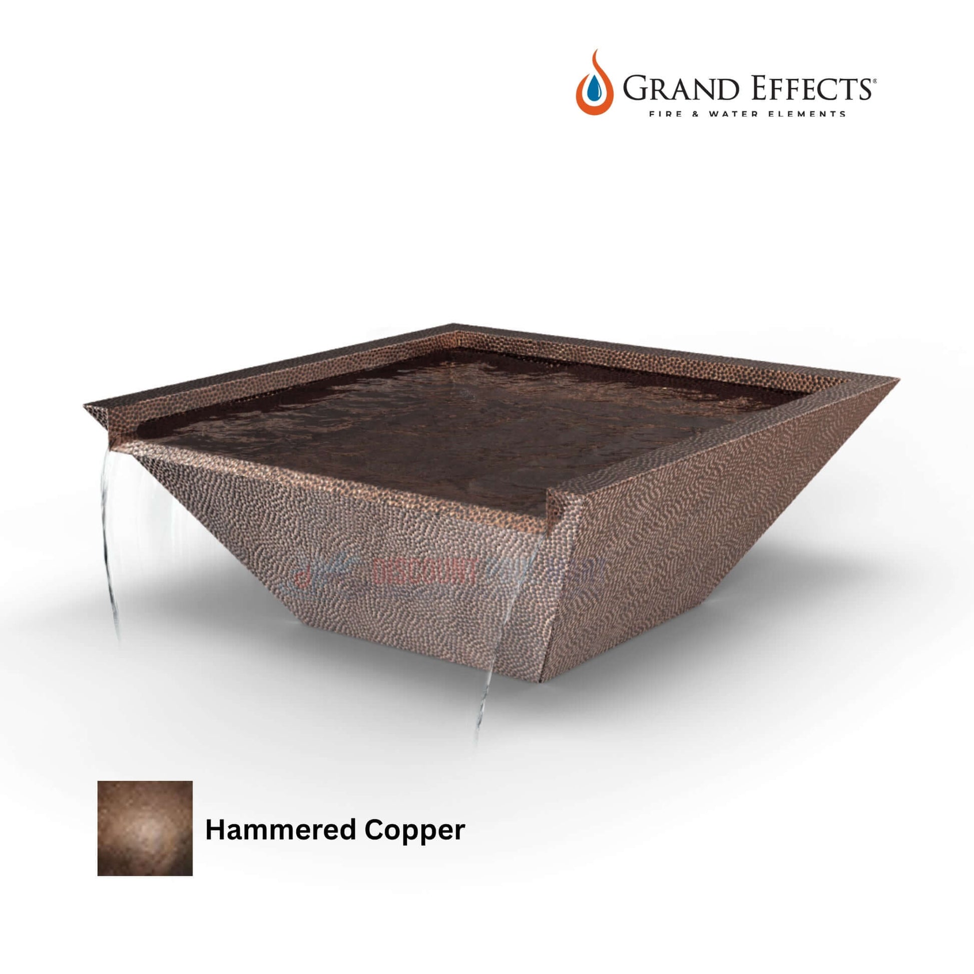 Grand Effects Oil Rubbed Square Corinthian Water Bowl in Hammered Copper DPM SKU: 12345 - Modern outdoor water feature.