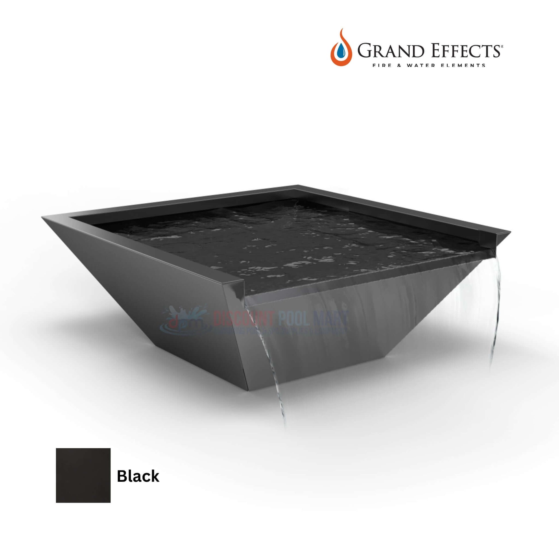 Grand Effects Square Corinthian Water Bowl in Black | Seamless Lip | DPM SKU: 1234 | Premium Outdoor Water Feature
