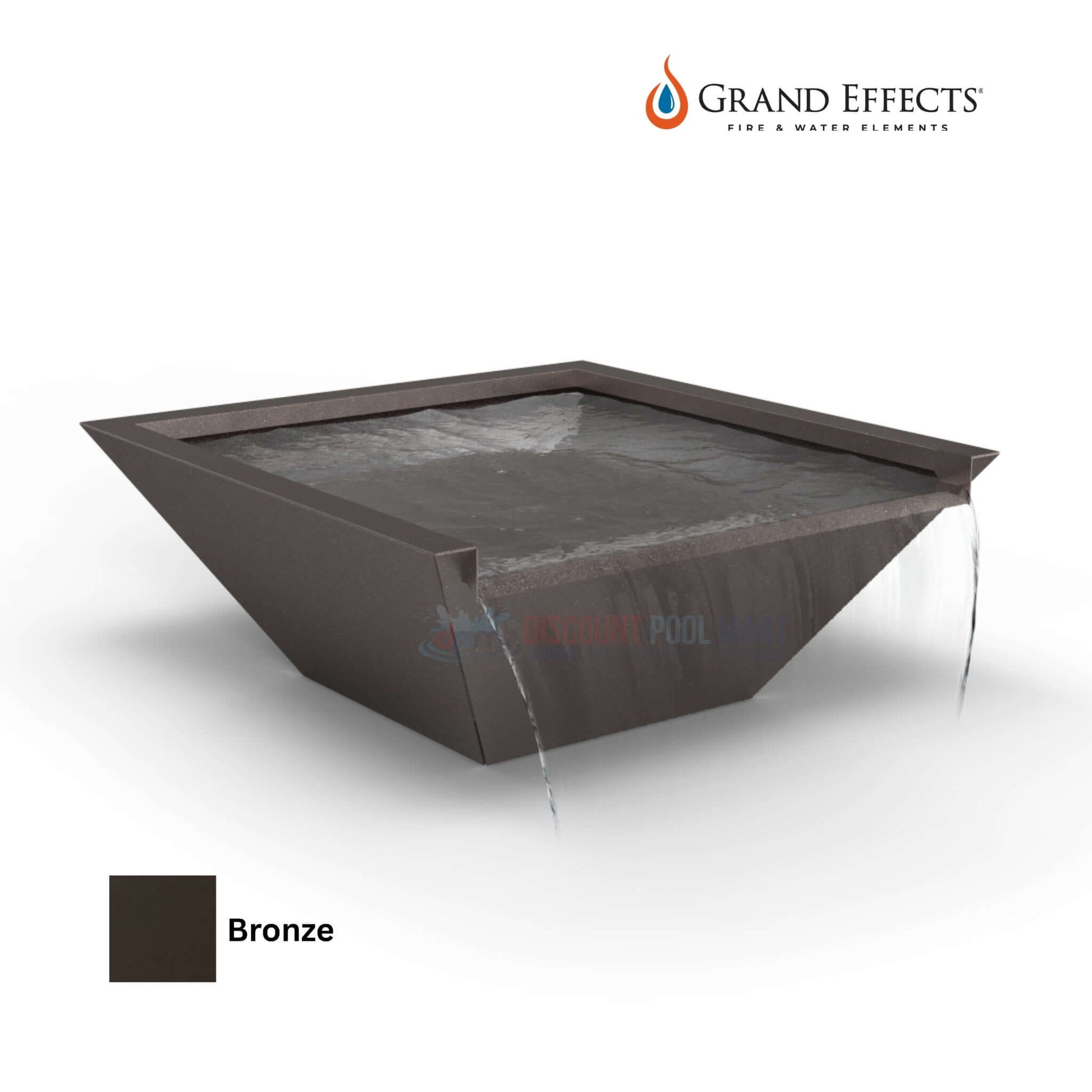 Grand Effects Square Corinthian Water Bowl in Bronze Finish | Seamless Lip | DPM SKU: 12345 | Discount Pool Mart