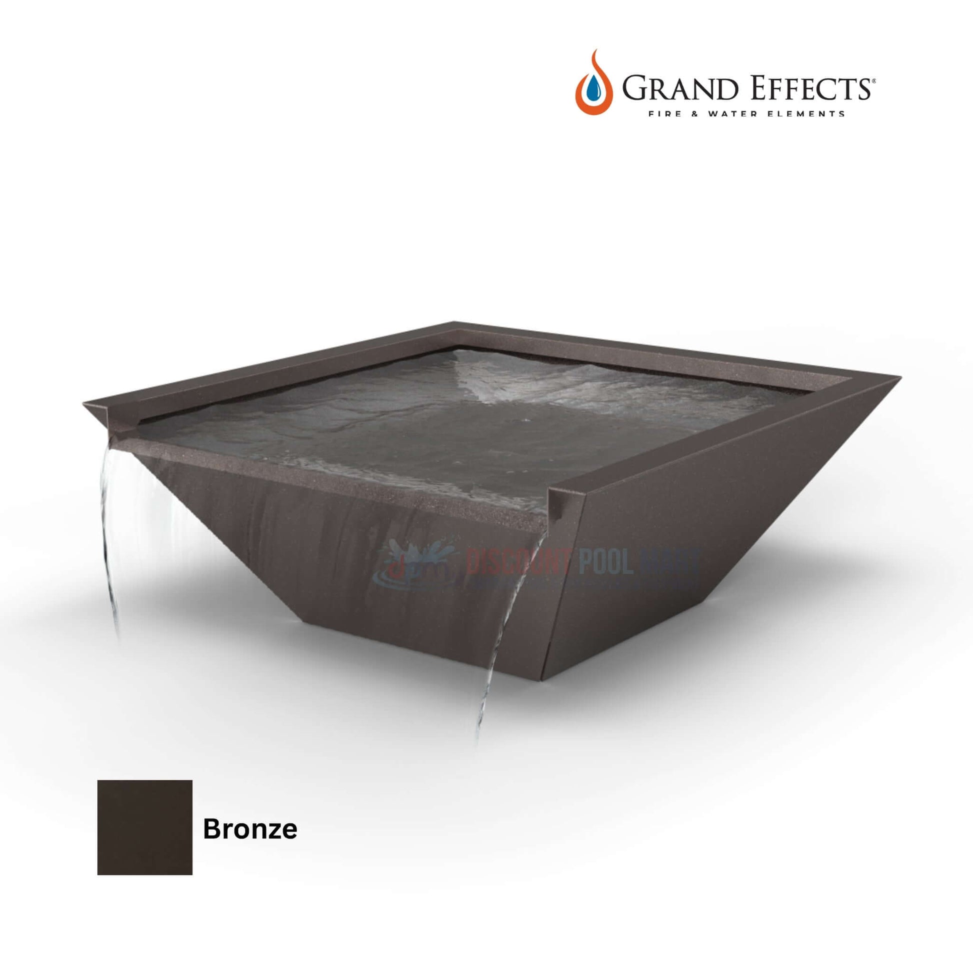Grand Effects Square Corinthian Water Bowl in Bronze Finish - Seamless Lip from Discount Pool Mart DPM