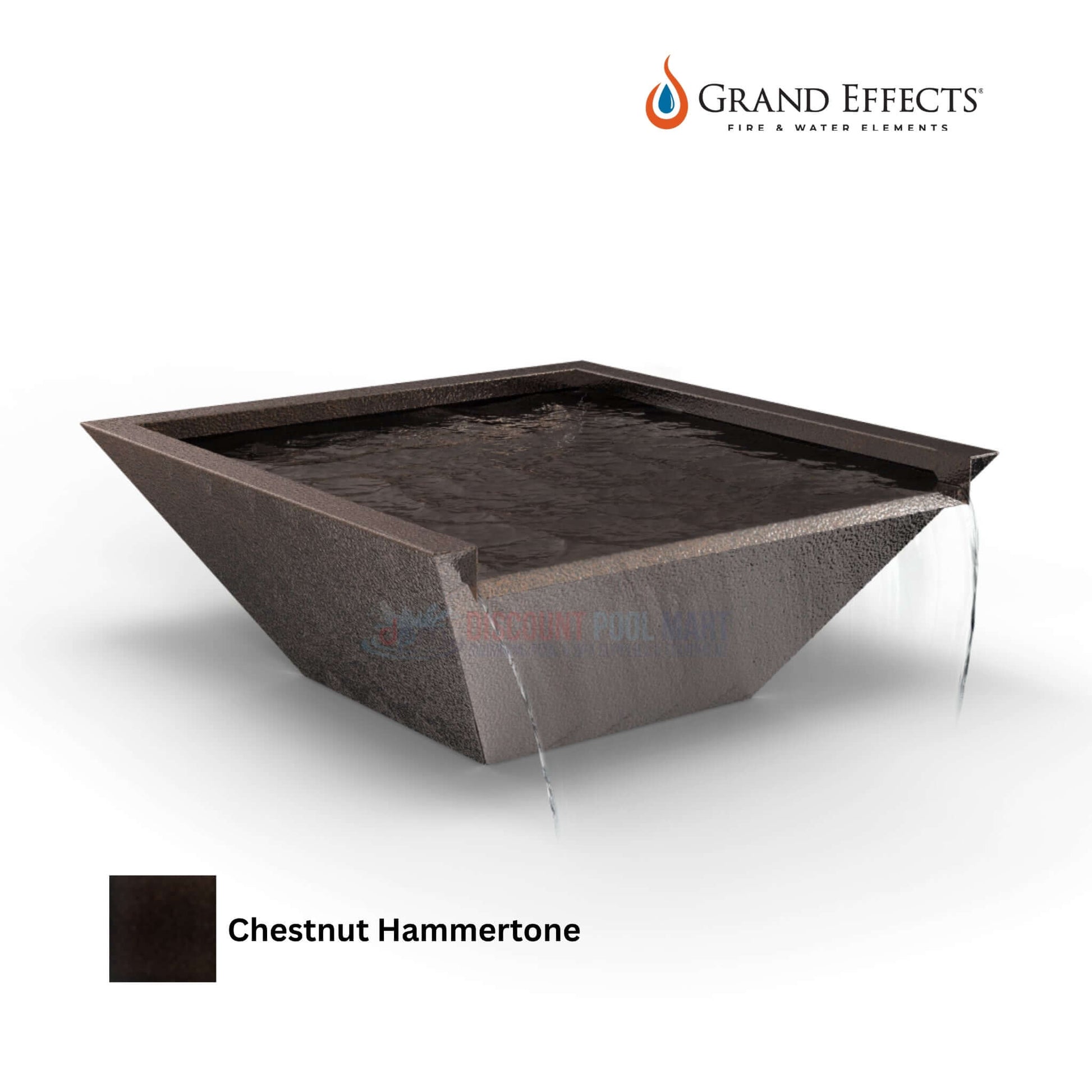 Grand Effects Square Corinthian Water Bowl in Chestnut Hammertone - Seamless Lip by Discount Pool Mart DPM