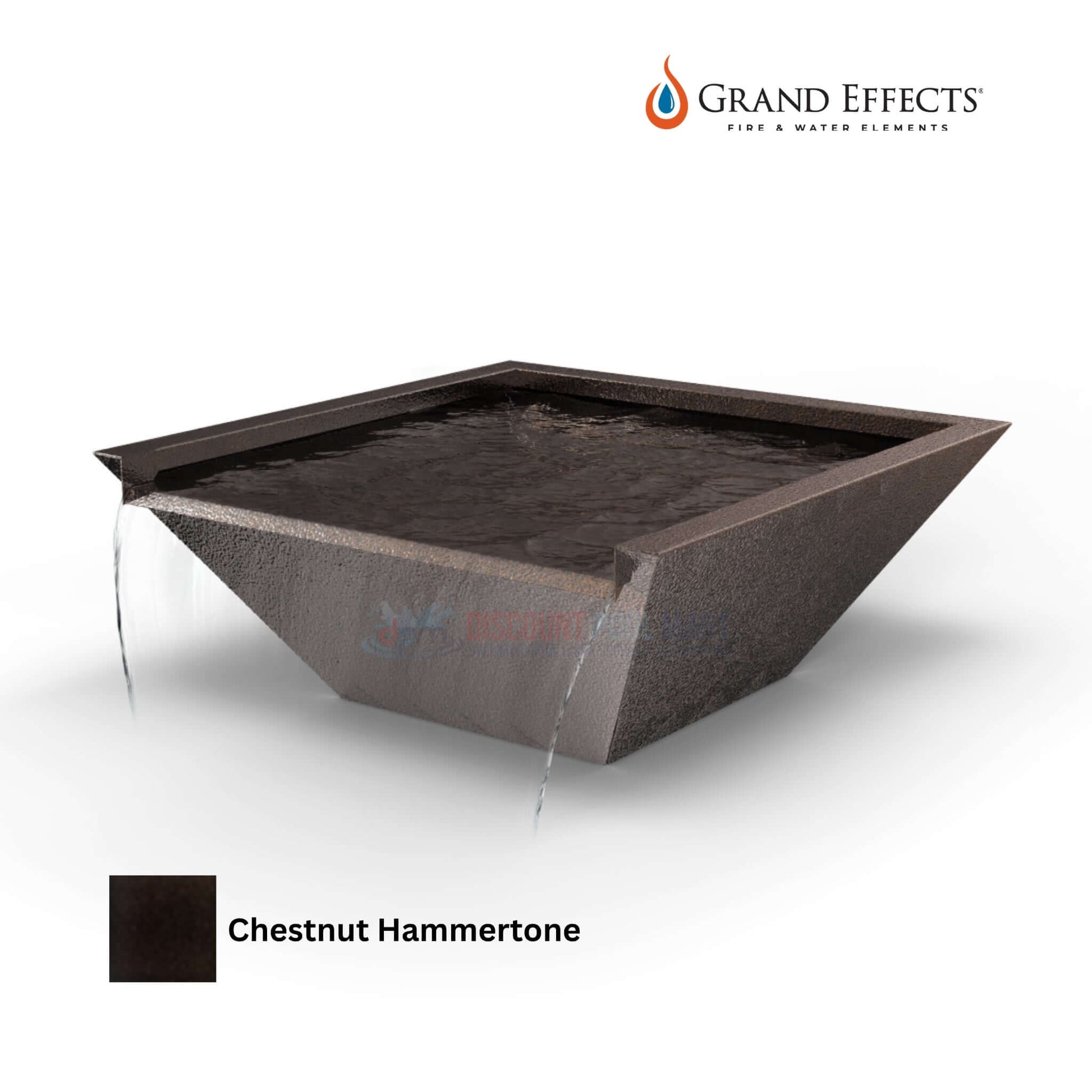 Grand Effects Square Corinthian Water Bowl Seamless Lip Metallic Finish Chestnut Hammertone SKU DPM Discount Pool Mart