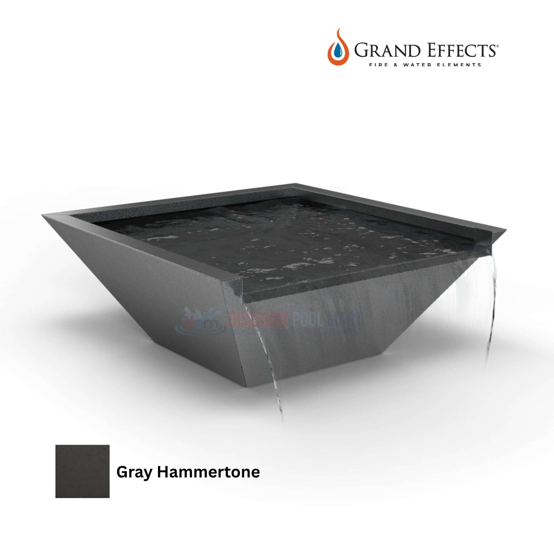 Grand Effects Square Corinthian Water Bowl in Gray Hammertone, DPM SKU: 12345, Premium outdoor feature with seamless lip.