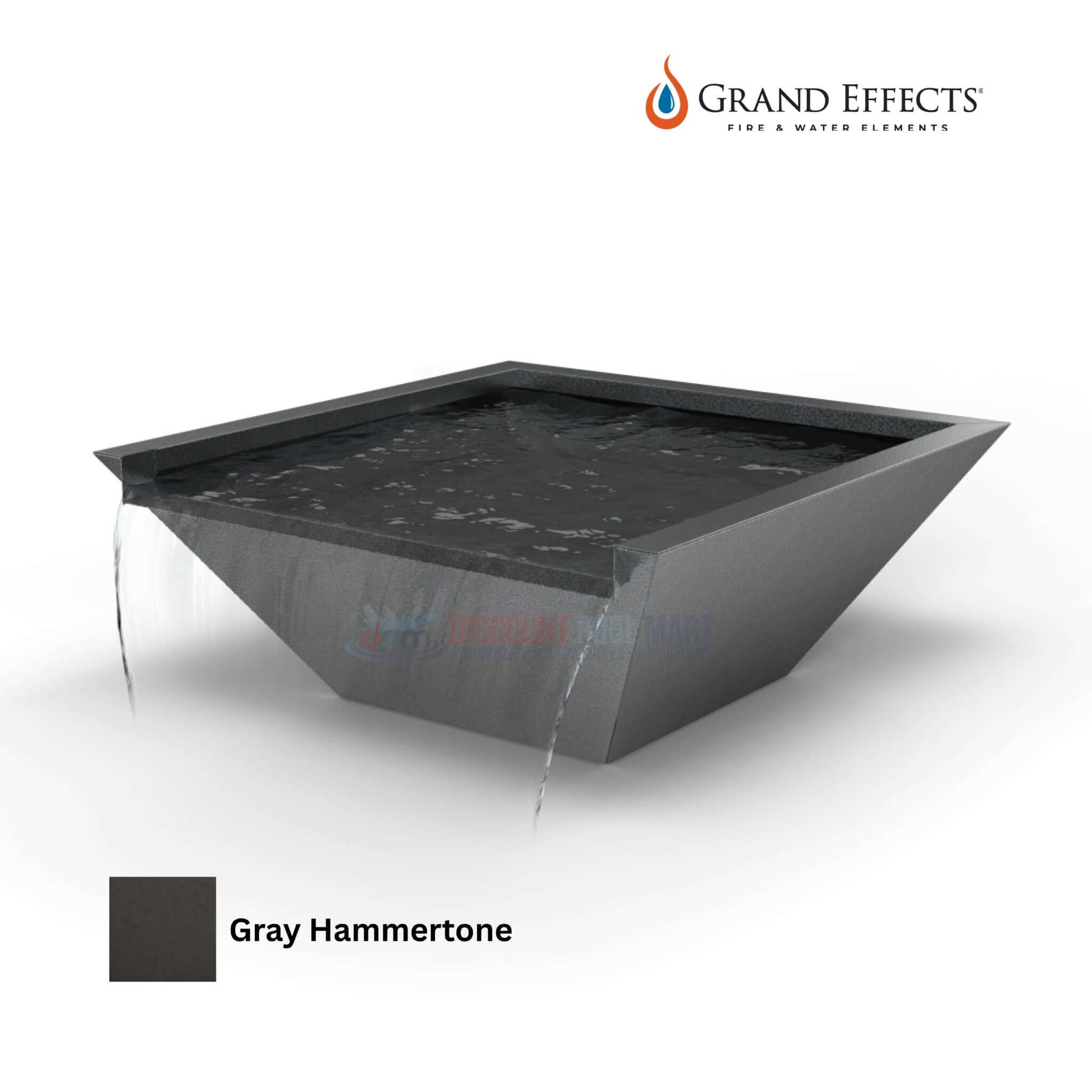 Grand Effects Square Corinthian Water Bowl in Gray Hammertone Finish - Seamless Lip by Discount Pool Mart DPM