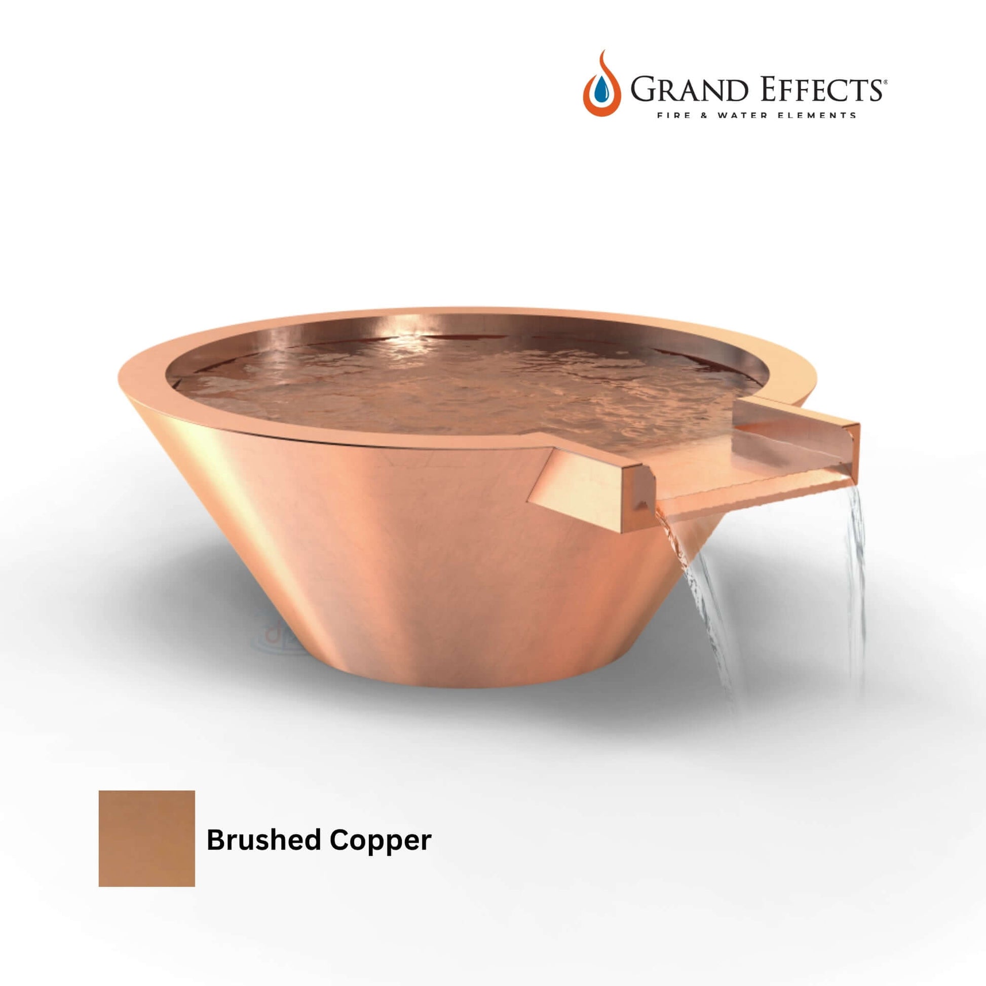 Grand Effects Round Essex Water Bowl in Brushed Copper, SKU DPM, premium outdoor feature from Discount Pool Mart.